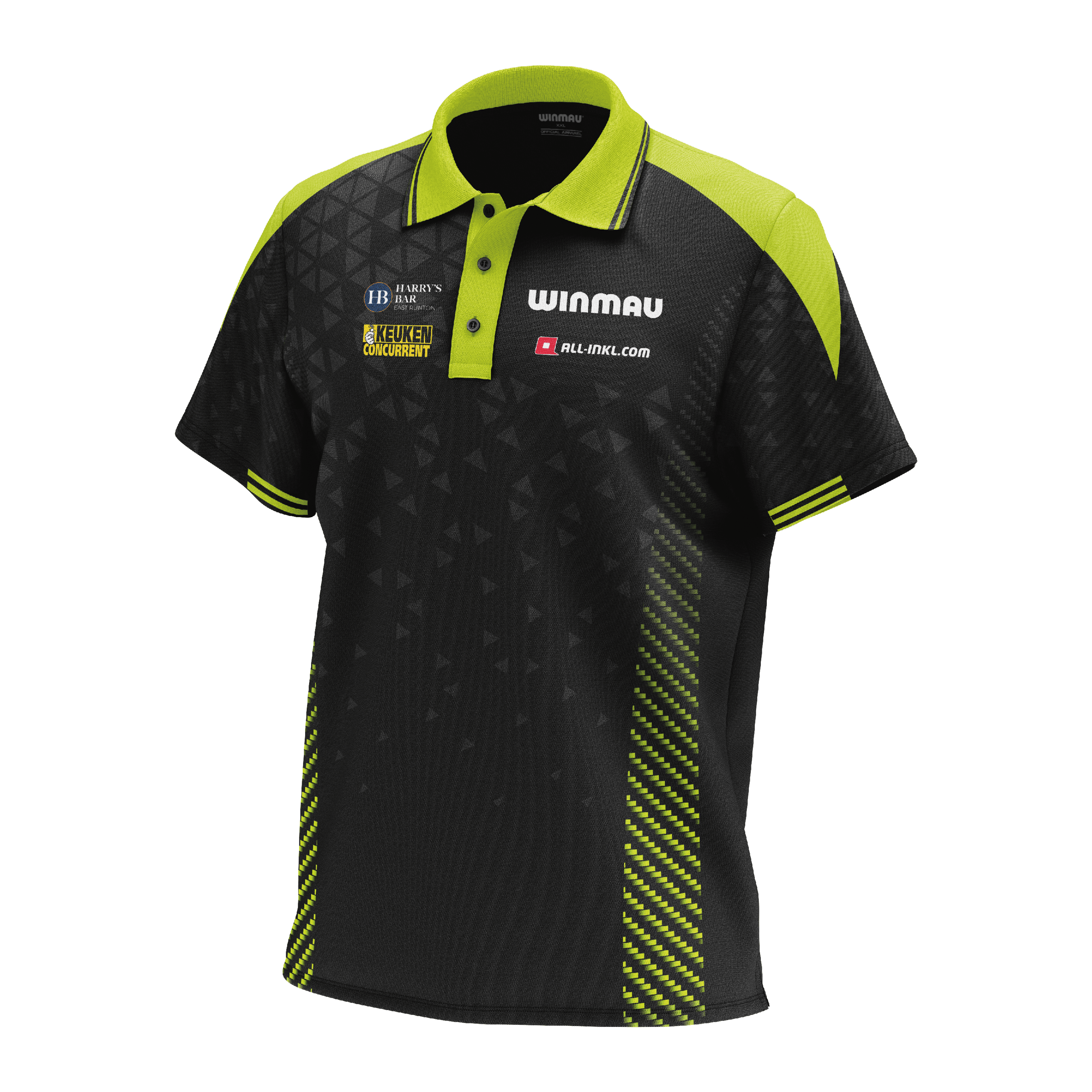 Koszulka polo Winmau Michael Van Gerwen Stage Das Bild zeigt das Winmau Michael Van Gerwen Stage Poloshirt. Es handelt sich um ein offizielles Poloshirt für Fans von Michael Van Gerwen.