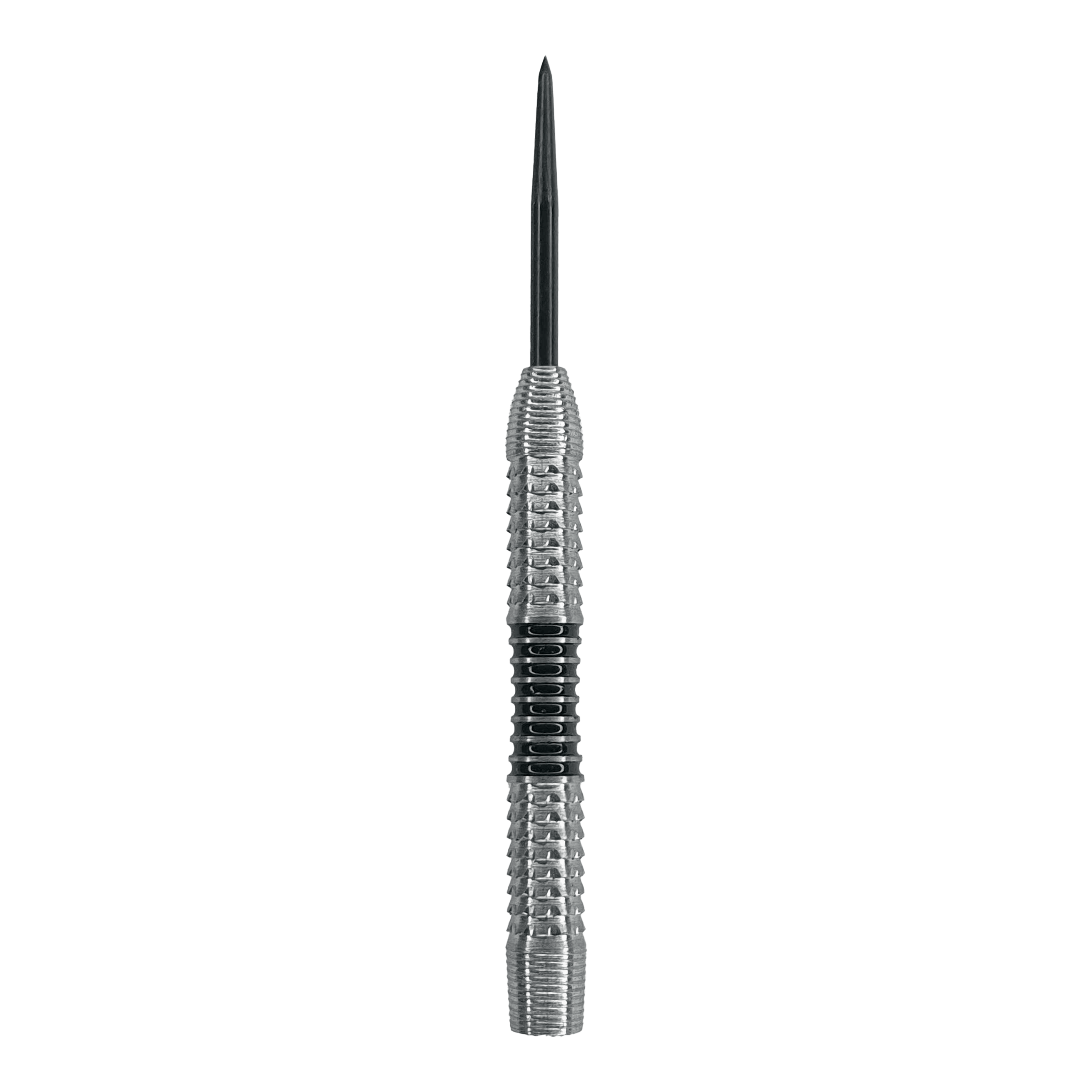 McDart Black Stripe 2 stalowe lufy do rzutek - 22 g Das Bild zeigt einen silbernen Steeldart-Barrel mit einer schwarzen Griffzone in der Mitte. Es handelt sich um das Produkt "McDart Black Stripe 2 Steeldart-Barrels - 22g".