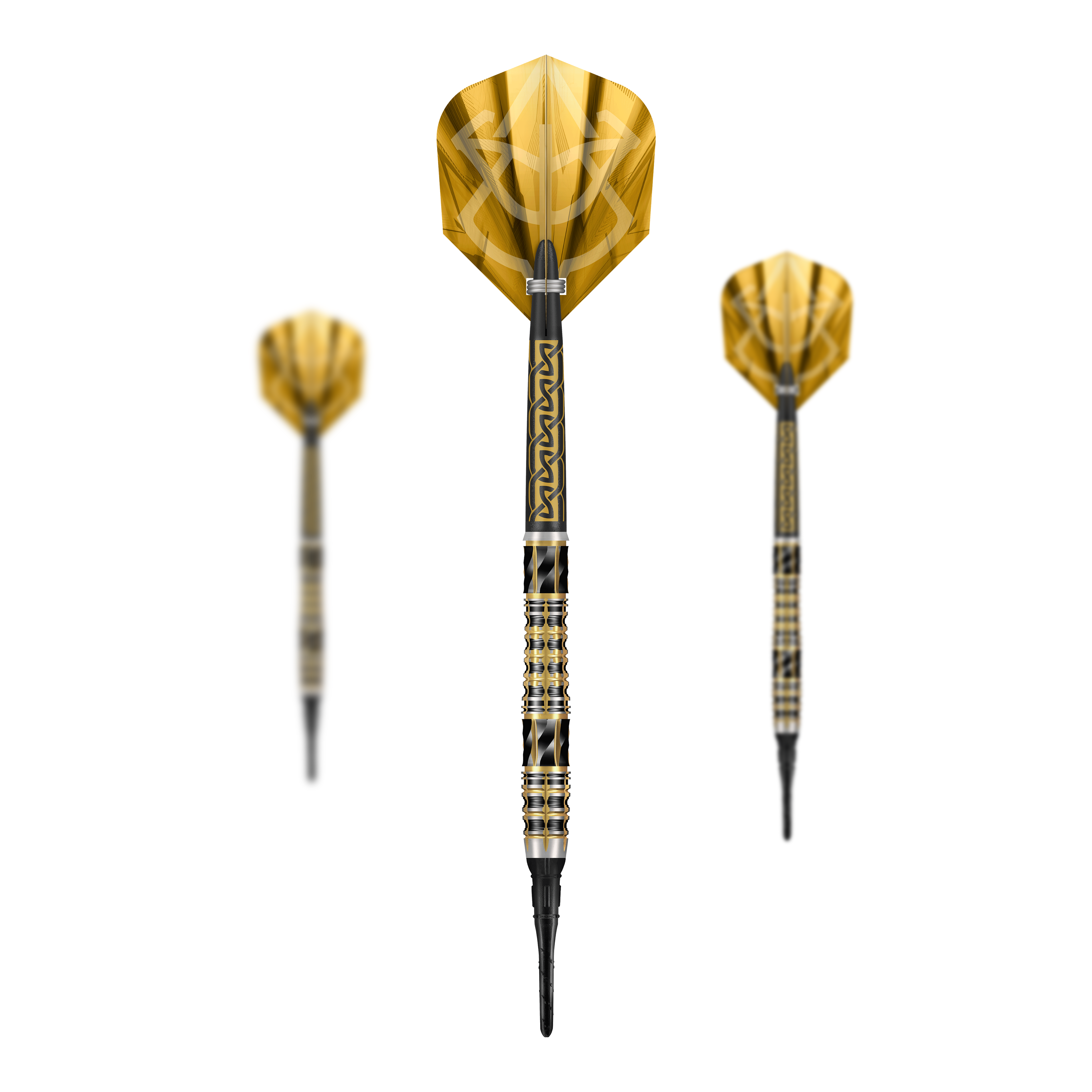 Shoty Alchemy Auro Softdarts - 20g Abgebildet sind die Shot Alchemy Auro Softdarts mit 20g Gewicht. Der Fokus liegt auf dem Design und der Verarbeitung der Softdarts.