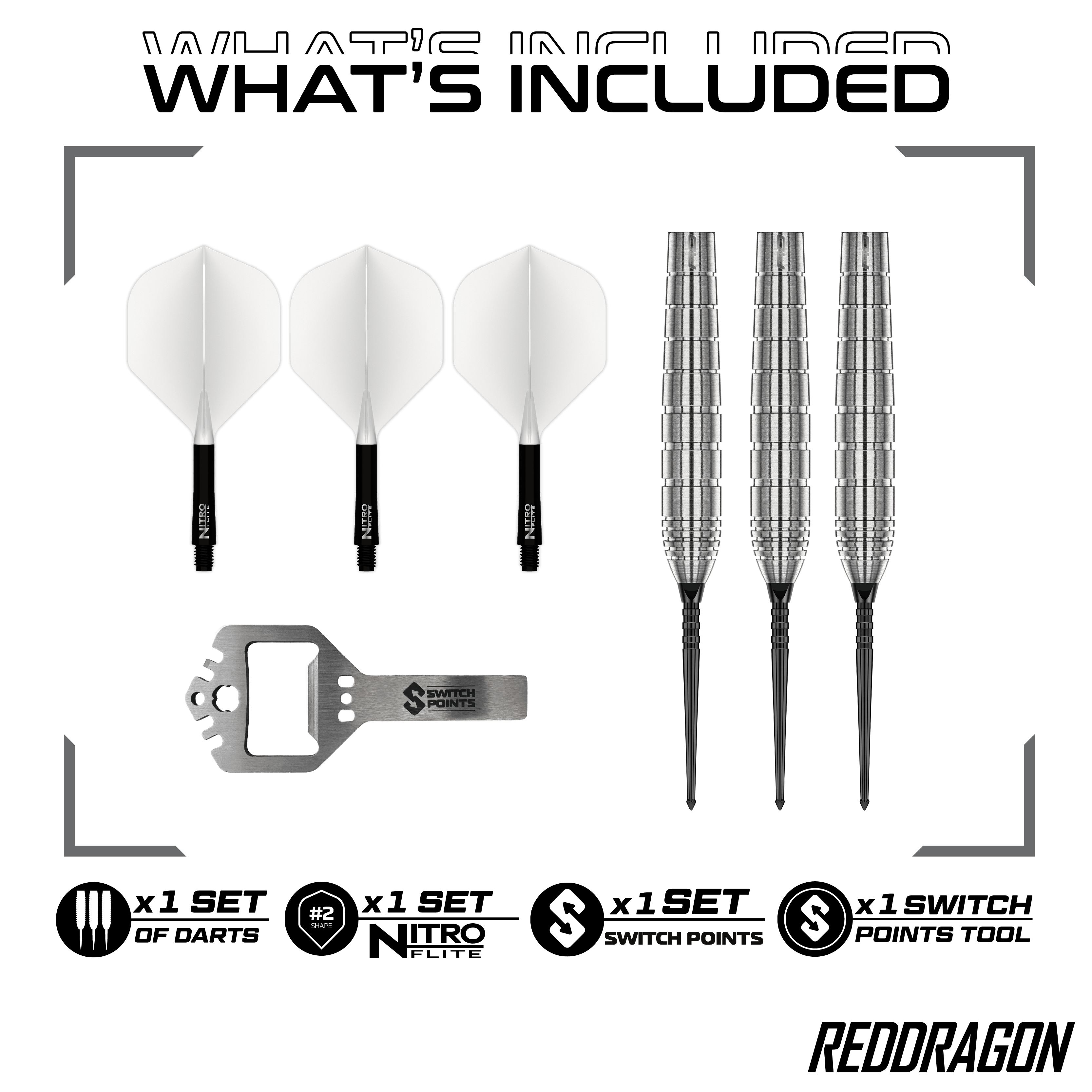 Rzutki stalowe Red Dragon Luke Humphries TX1 Pioneer Switch Point Zu sehen sind die Red Dragon Luke Humphries TX1 Pioneer Switch Point Steeldarts. Das Produkt eignet sich für professionelle Dartspieler.
