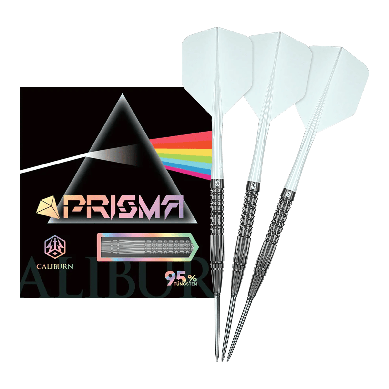 Stalowe lotki Caliburn Prisma P2 - 20,5 g Auf dem Bild sieht man die Caliburn Prisma P2 Steeldarts, 20,5g. Diese Steeldarts bieten ein modernes Design für Turnierspieler.