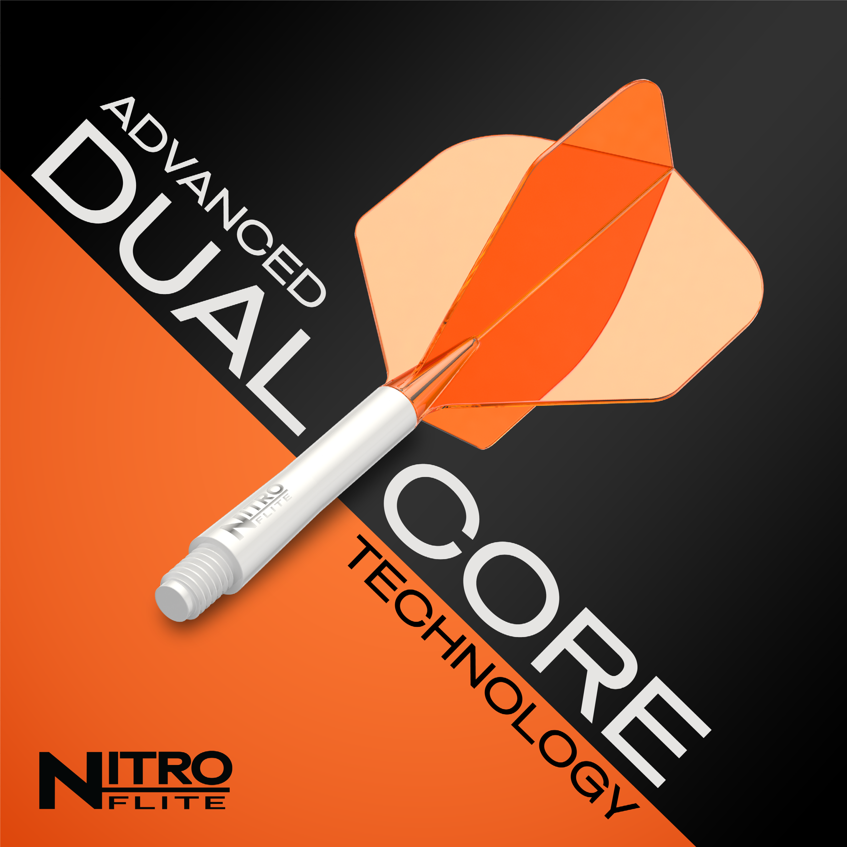 Red Dragon Nitroflite Biały trzonek Pomarańczowe lotki nr 2 Gezeigt wird das Produkt Red Dragon Nitroflite White Shaft Orange Flights No2. Es handelt sich um einen weißen Dart-Schaft mit orangefarbenen Flights.