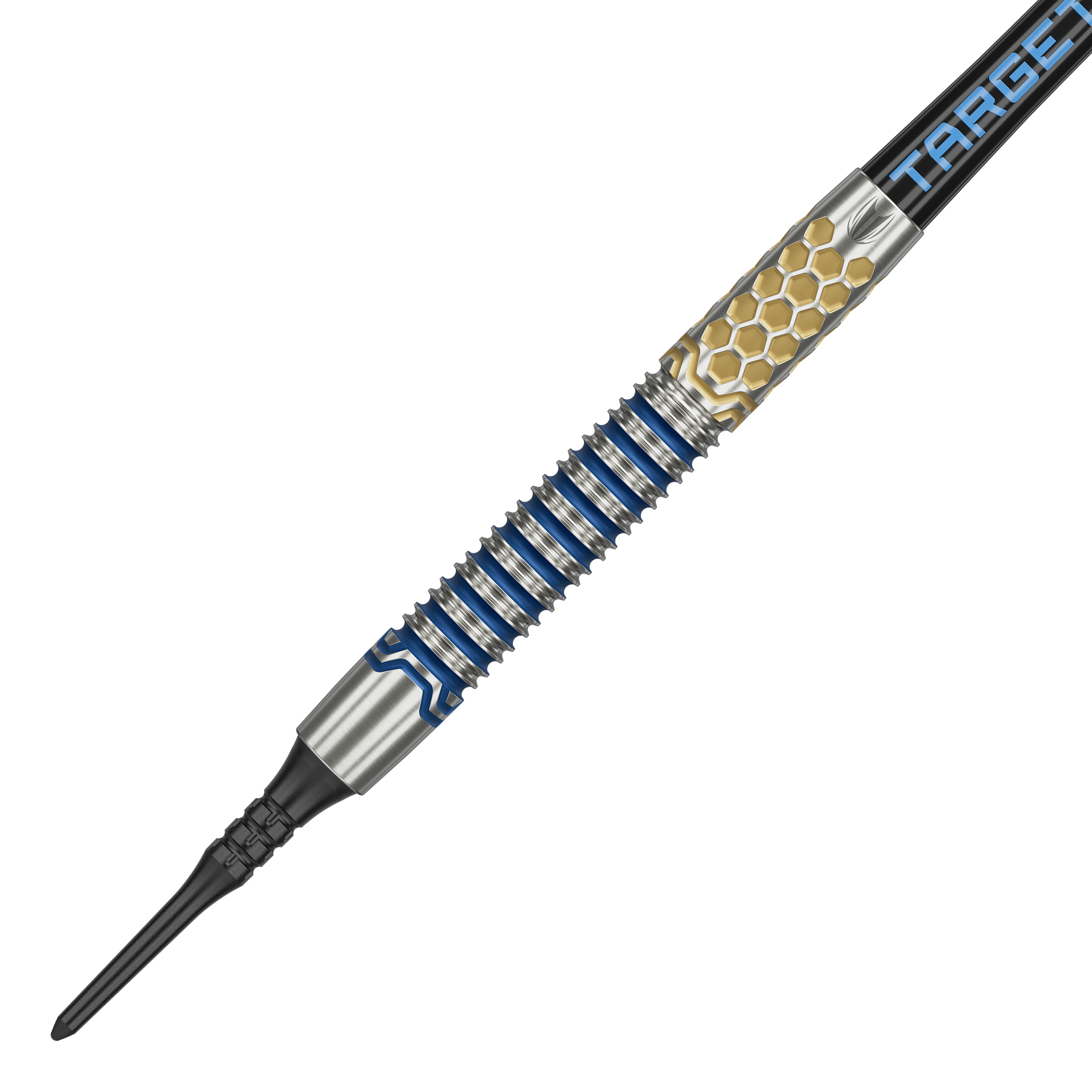 Target Josh Rock GEN1 Miękkie lotki - 20g Dies ist der Target Josh Rock GEN1 Softdart mit einem Gewicht von 20g. Der Dartpfeil hat ein auffälliges Design mit blauen und goldenen Akzenten.