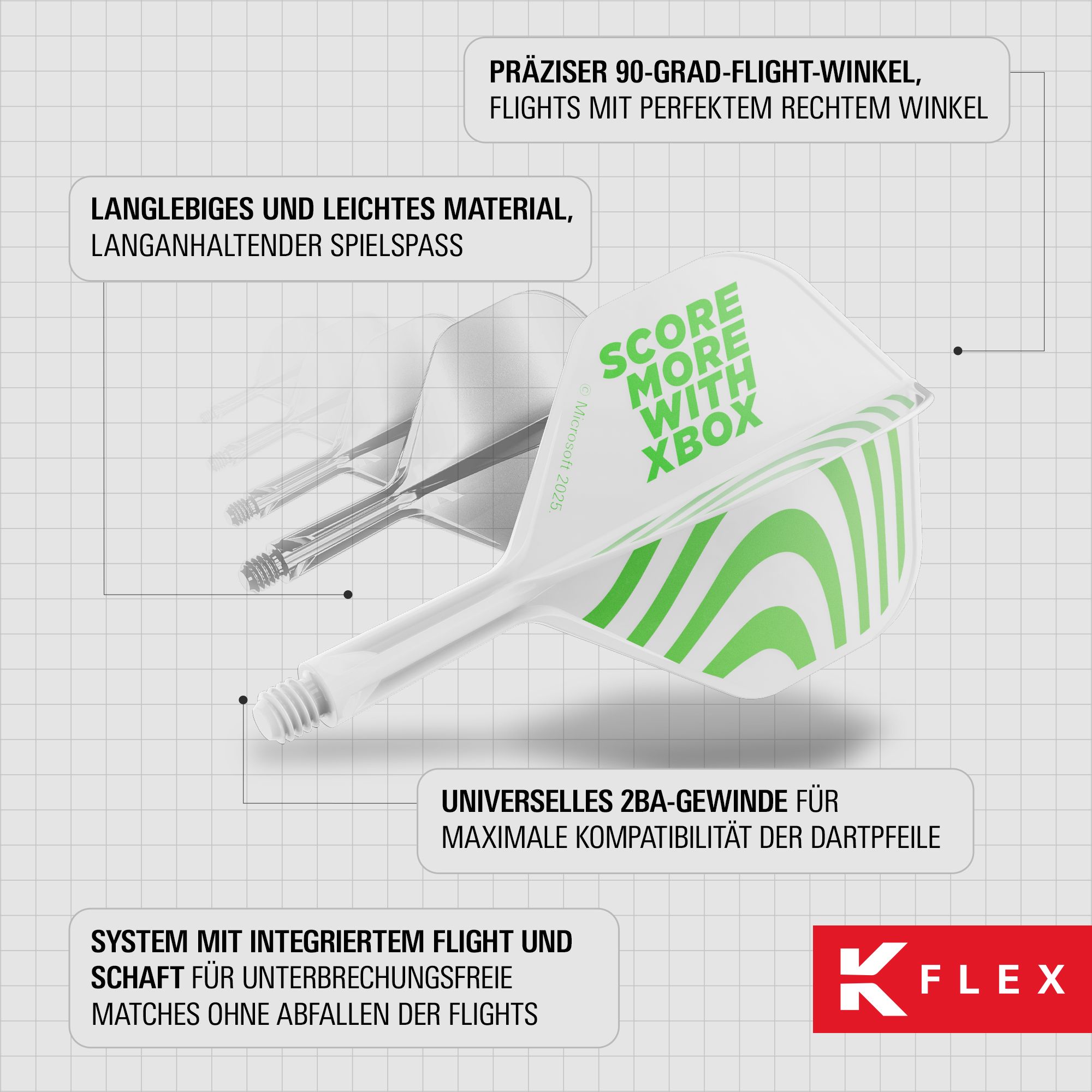 Target Xbox K-Flex No2 Standard Flights - białe Abgebildet sind die Target Xbox K-Flex No2 Standard Flights in Weiß. Sie sind speziell für Xbox Dartpfeile konzipiert.