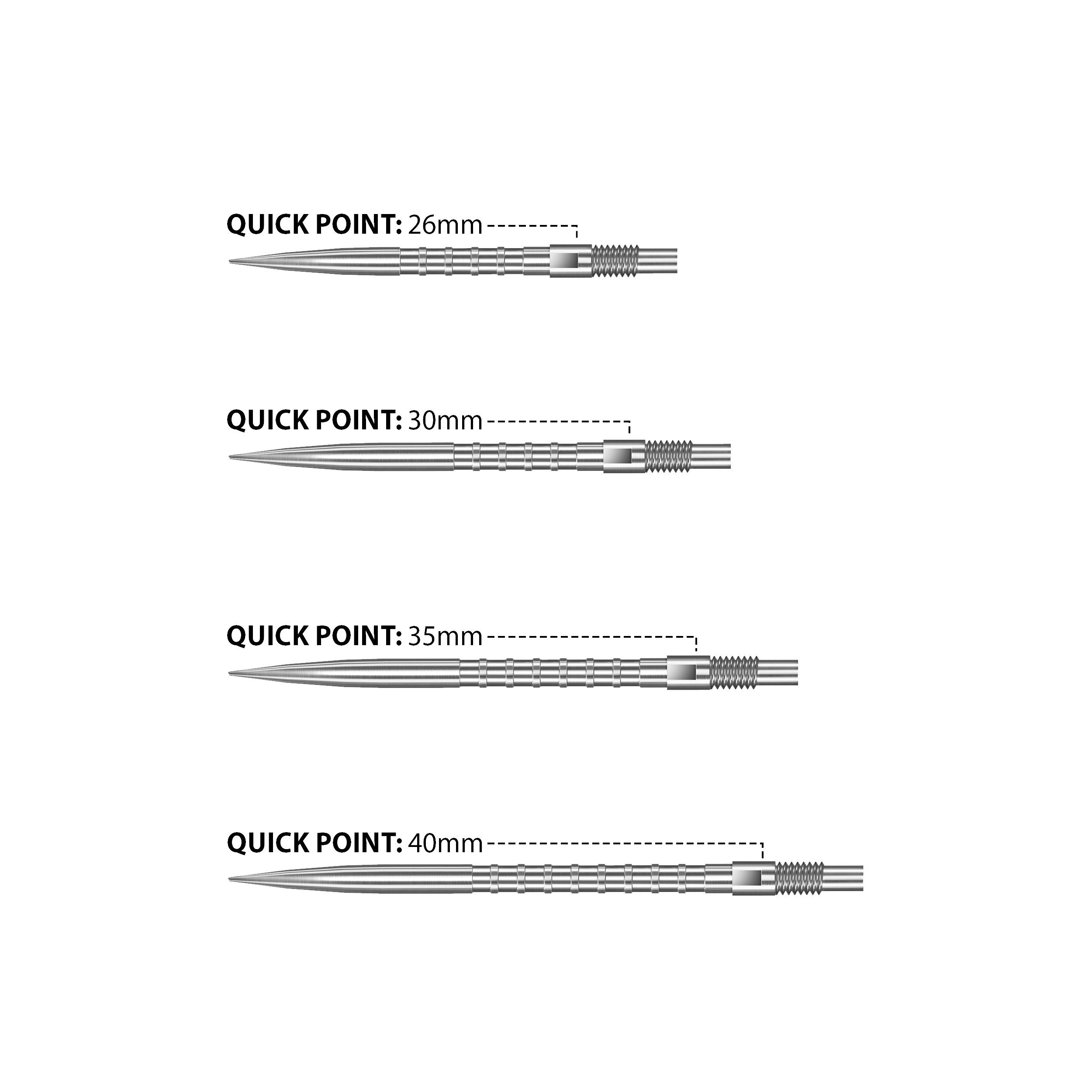 Końcówki do lotek Harrows Quick Point Heavy Metal – srebrne Das Bild zeigt Harrows Quick Point Heavy Metal Dartspitzen in Silber. Diese Dartspitzen bieten eine gute Griffigkeit und Langlebigkeit.