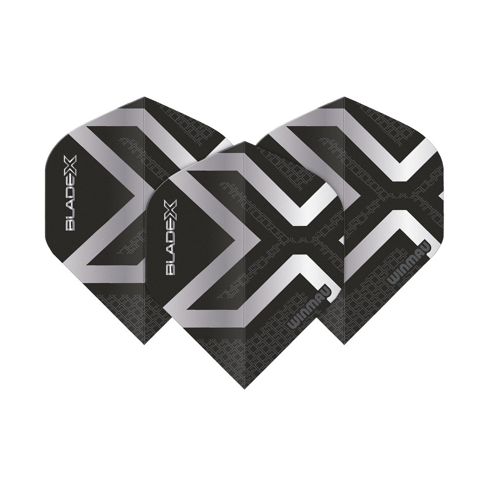 Winmau Prism Delta Blade X Metallic Silver No2 Standardowe lotki Hier sind die Winmau Prism Delta Blade X Metallic Silver No2 Standard Flights abgebildet. Es handelt sich um silberne Dartflights für präzises Darten.