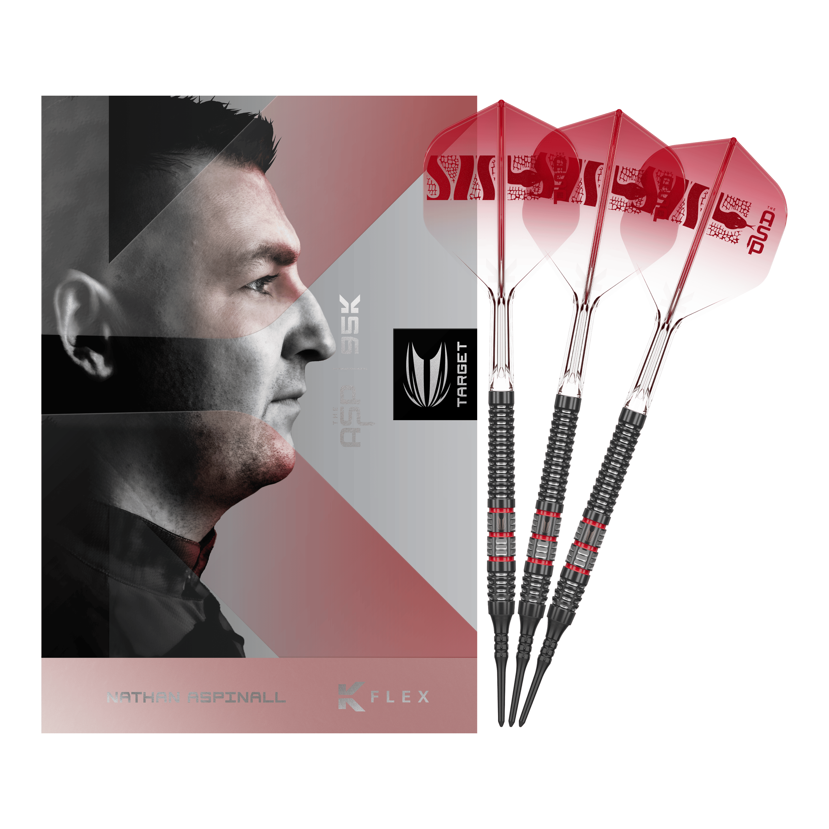 Target Nathan Aspinall 95K Miękkie lotki - 18g Dieses Bild zeigt die Target Nathan Aspinall 95K Softdarts - 18g in der Komplettansicht. Die Dartpfeile bestechen durch ihr hochwertiges Design.