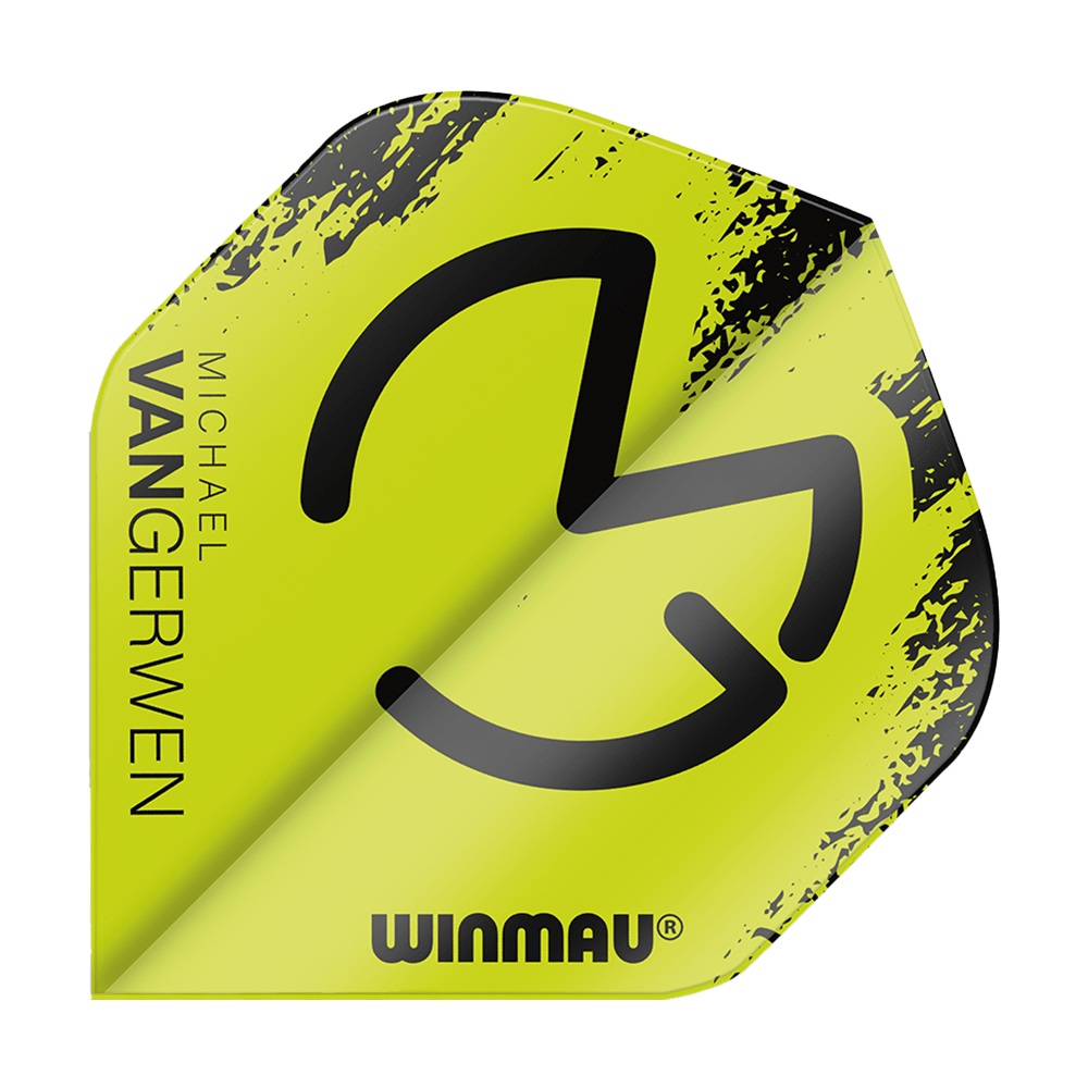 6900-232_Winmau_Mega_MvG_Black_Green_Standard_Flights_1sXWZZ3esEqClU Winmau Mega MvG Black Green Standard Flights mit auffälligem Muster. Die Flights liegen gestaffelt.