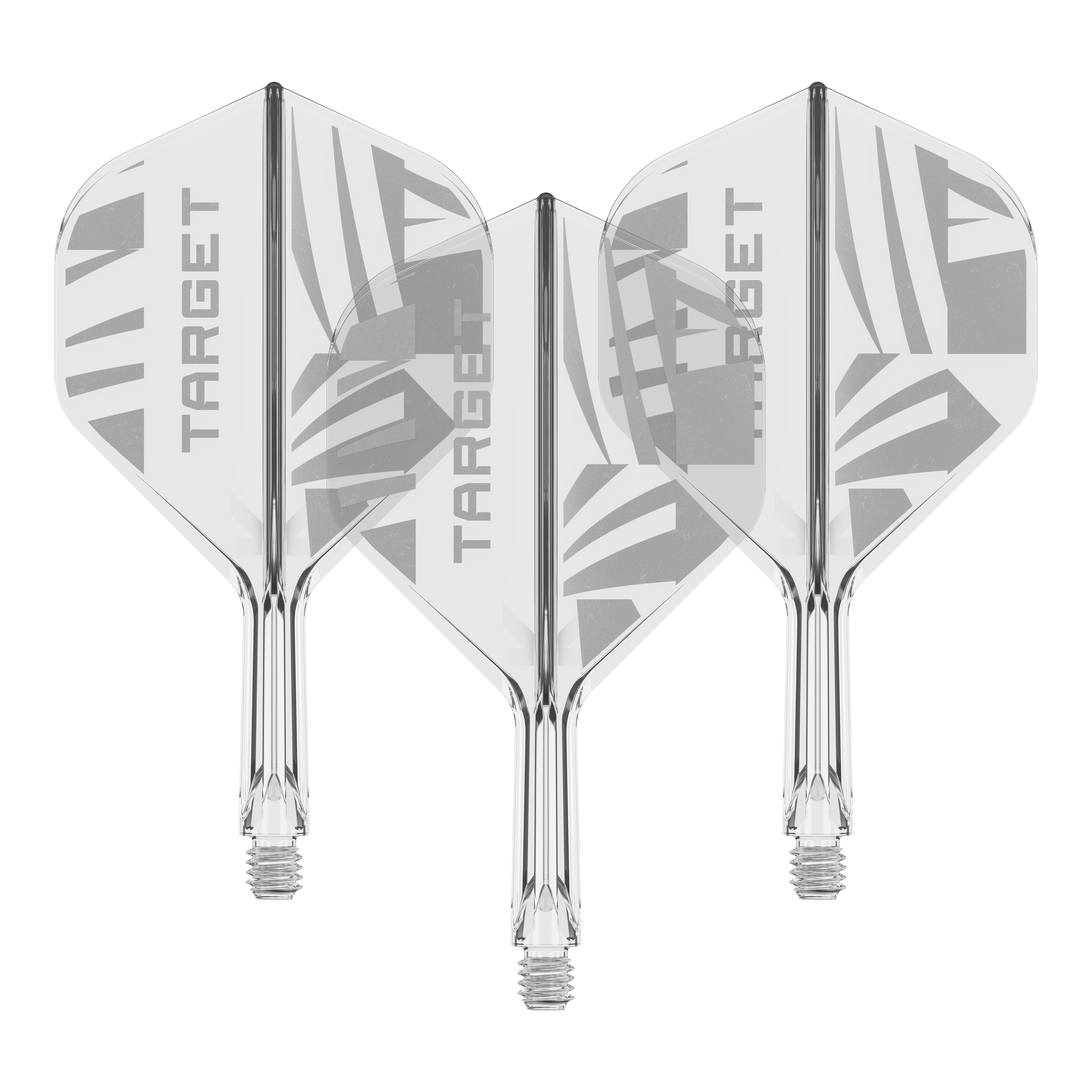 Lotki standardowe Target K-Flex Clear No2 Abgebildet ist ein Set Target K-Flex Clear No2 Standard Flights in 19 mm. Die Anordnung ist nebeneinander.