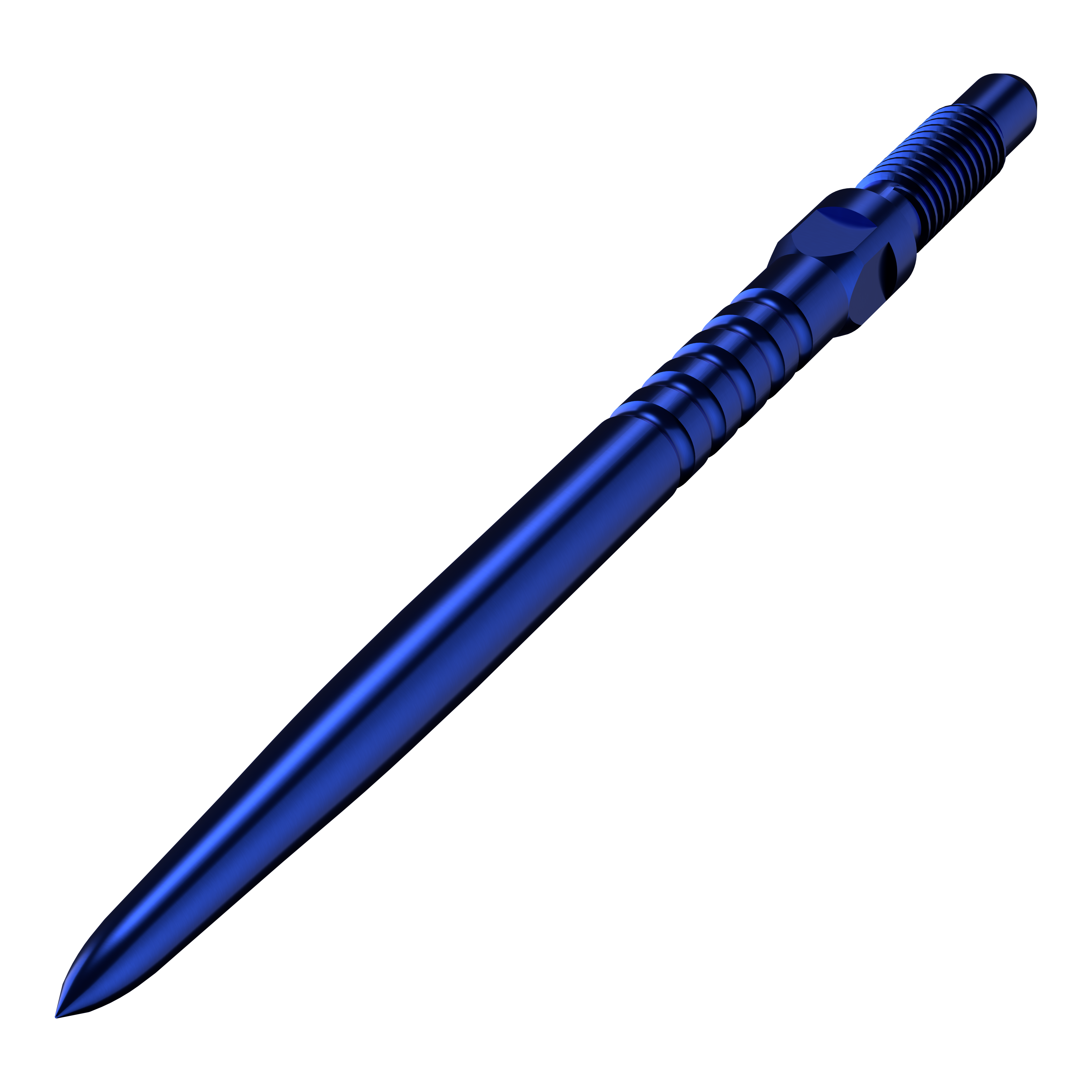 Das Bild zeigt ein Produkt namens BU57713_BullsNL_Convertible_Points_RingedGrip_Blau_32mm_2. Vermutlich ist es ein blauer Dartspitze mit Ringed Grip und 32mm Länge.
