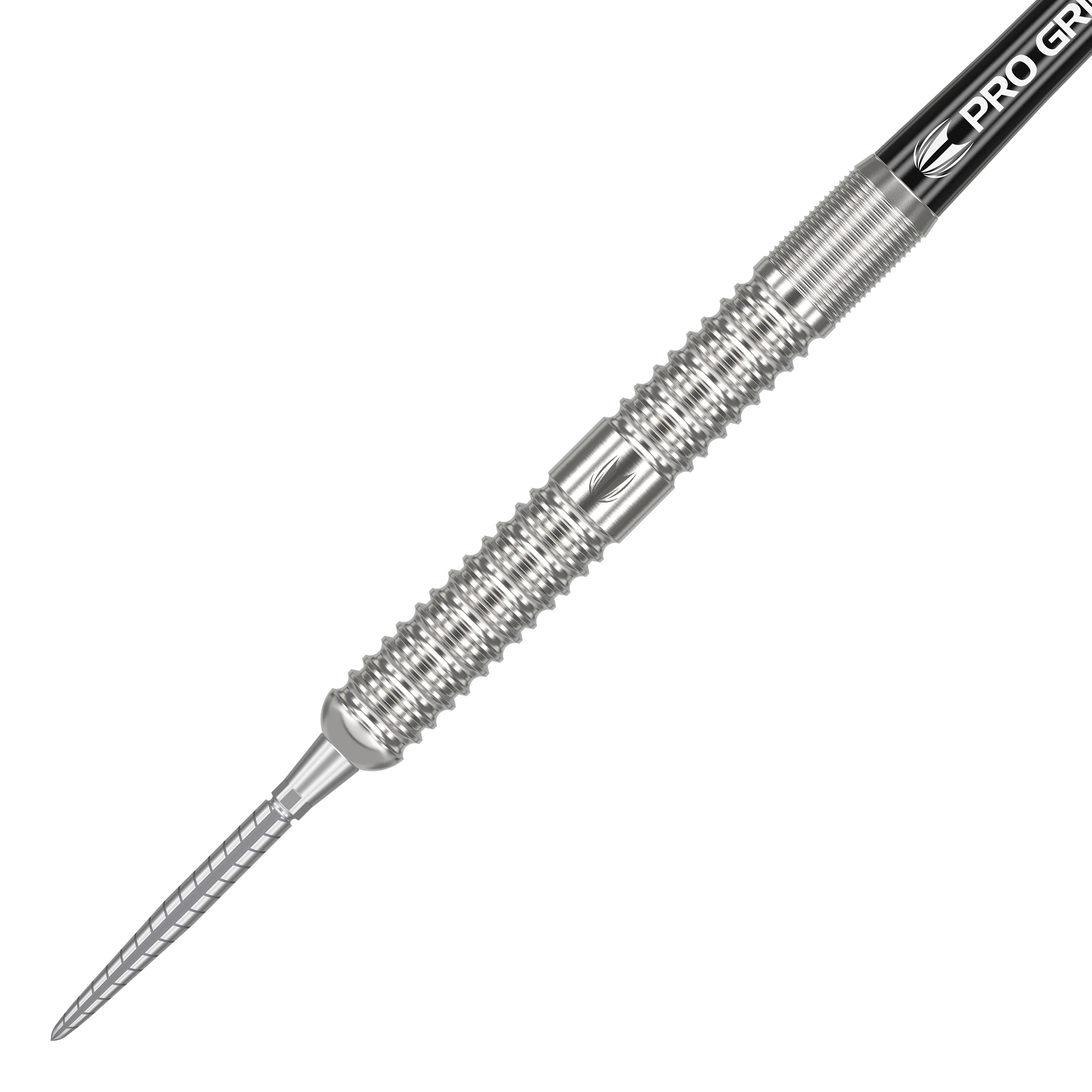 Target Sebastian Białecki GEN1 Swiss Point Steeldarts - 22g Auf dem Bild ist ein steeldart mit silbernem, gerilltem Barrel und spitzem Metallkopf zu sehen. Es handelt sich um das Produkt "Target Sebastian Bialecki GEN1 Swiss Point Steeldarts - 22g".