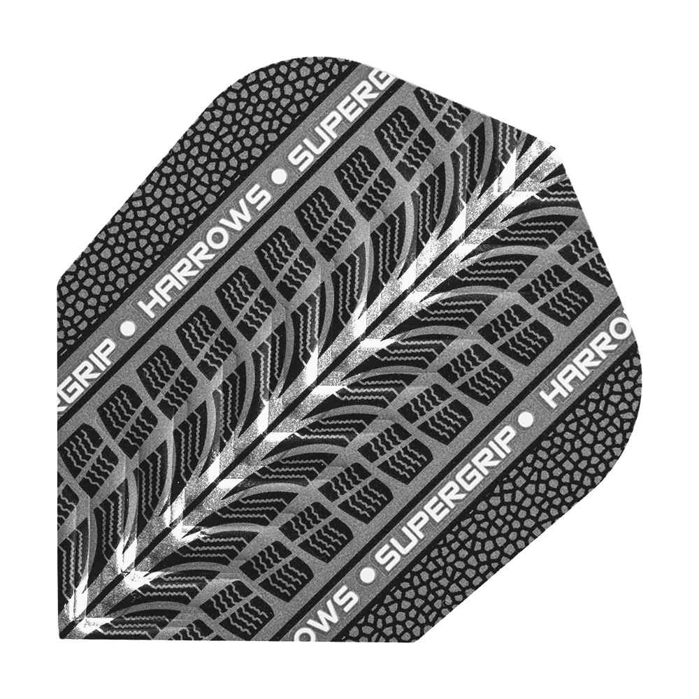 Lotki Harrows Supergrip White No6 Das Bild zeigt die Harrows Supergrip Weiß No6 Flights. Es handelt sich um weiße Dart-Flights für präzises Spiel.
