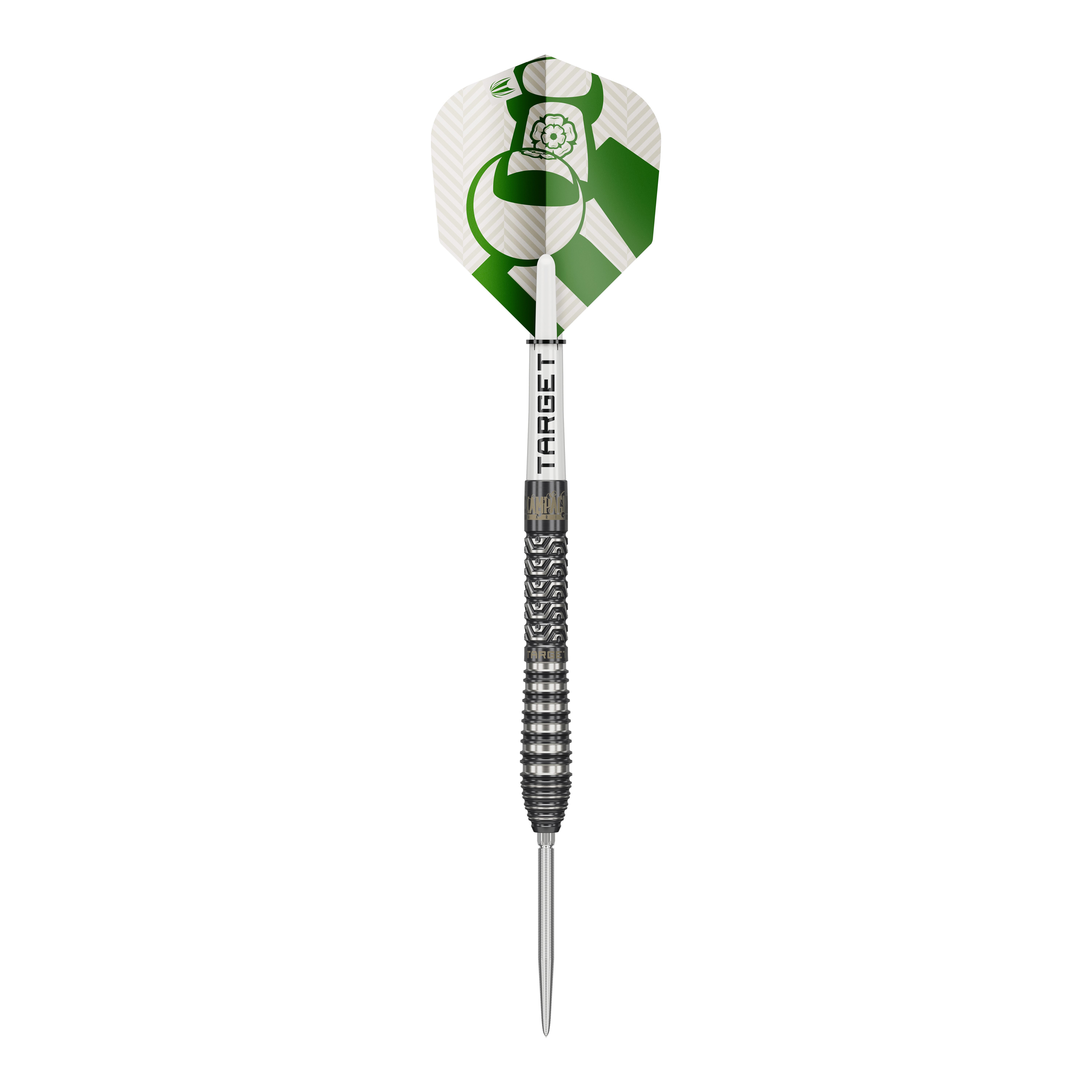 Stalowe lotki Target Charlie Manby Swiss Points Zu sehen ist Target Charlie Manby Swiss Points Steeldarts. Das Bild präsentiert einen einzelnen Dart aus dem Set.