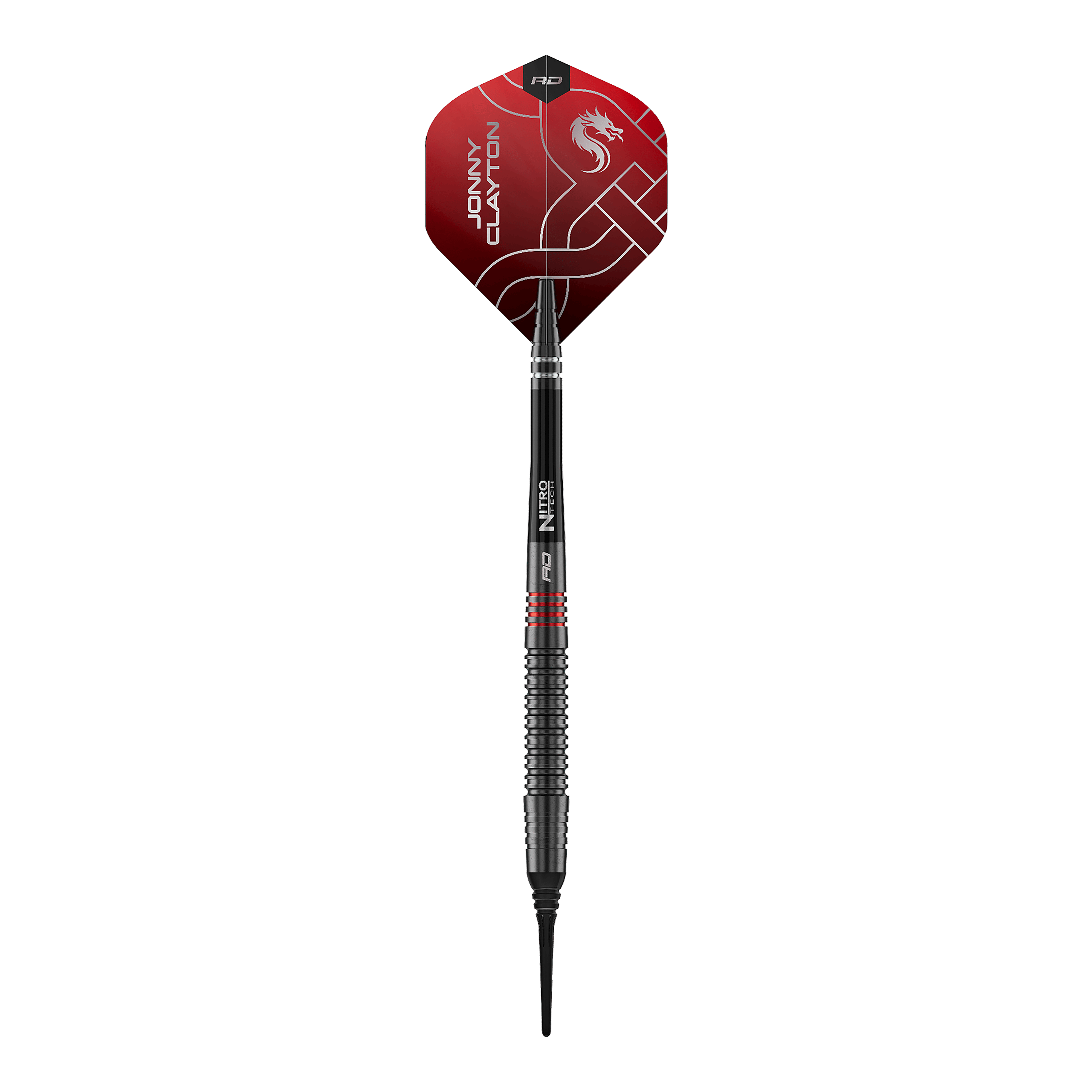 Miękkie lotki Red Dragon Jonny Clayton RD-ADV - 18g Das Bild zeigt die Red Dragon Jonny Clayton RD-ADV Softdarts - 18g. Ein einzelner Softdart wird von oben präsentiert.