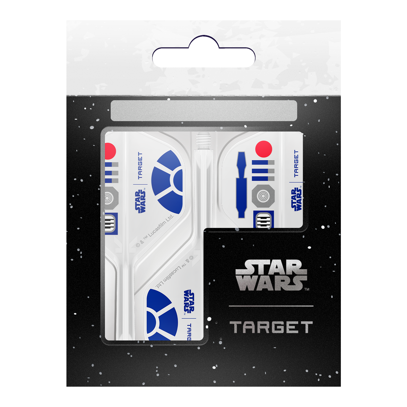 Target Star Wars K-Flex R2D2 No2 Standard Flights werden dargestellt. Diese Dartflights haben ein Star Wars Design mit R2D2 als Motiv.