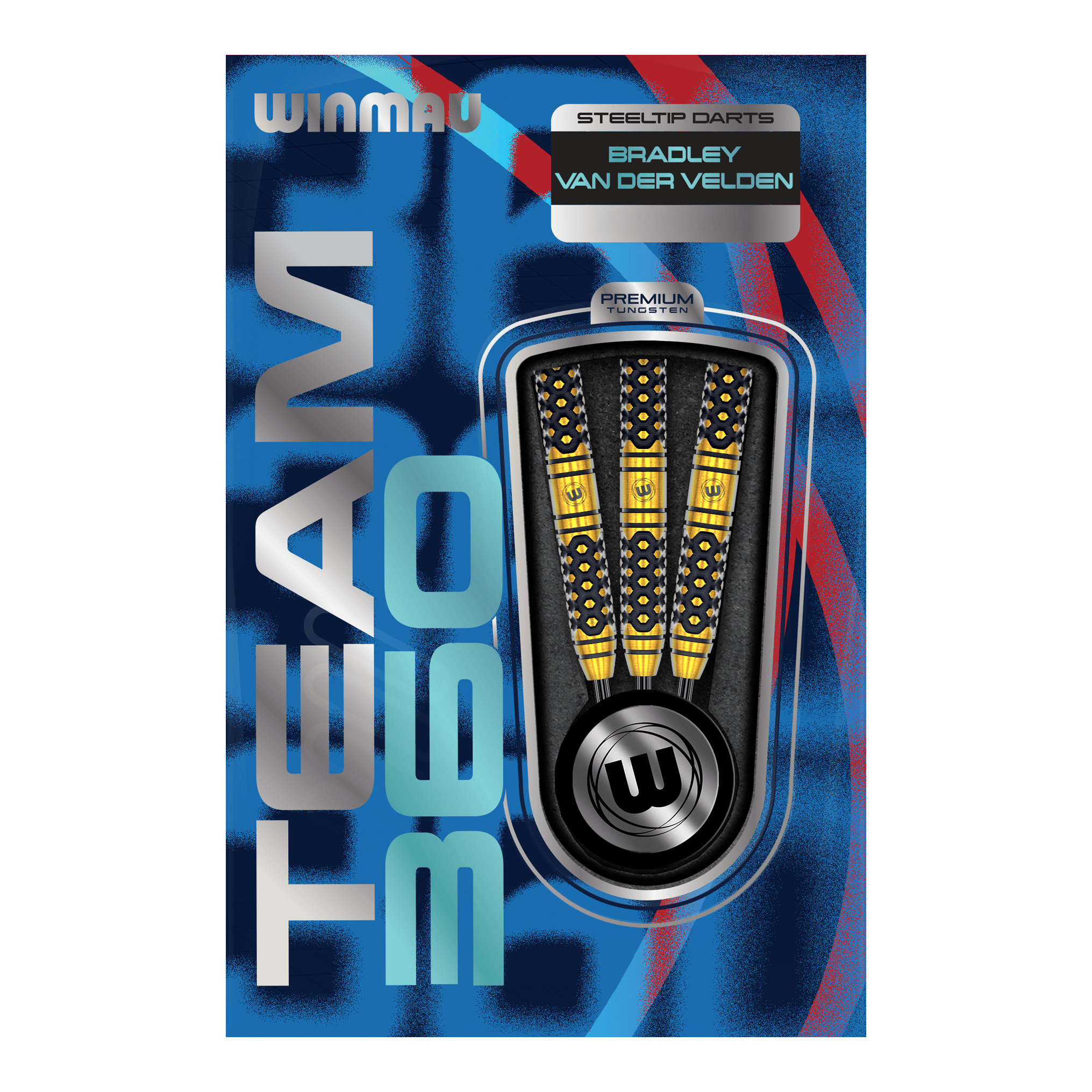 Rzutki stalowe Winmau Team 360 Bradley Van Der Velden - 22g Abgebildet sind die Winmau Team 360 Bradley Van Der Velden Steeldarts - 22g. Das Foto hebt die Form und Verarbeitung der Darts hervor.