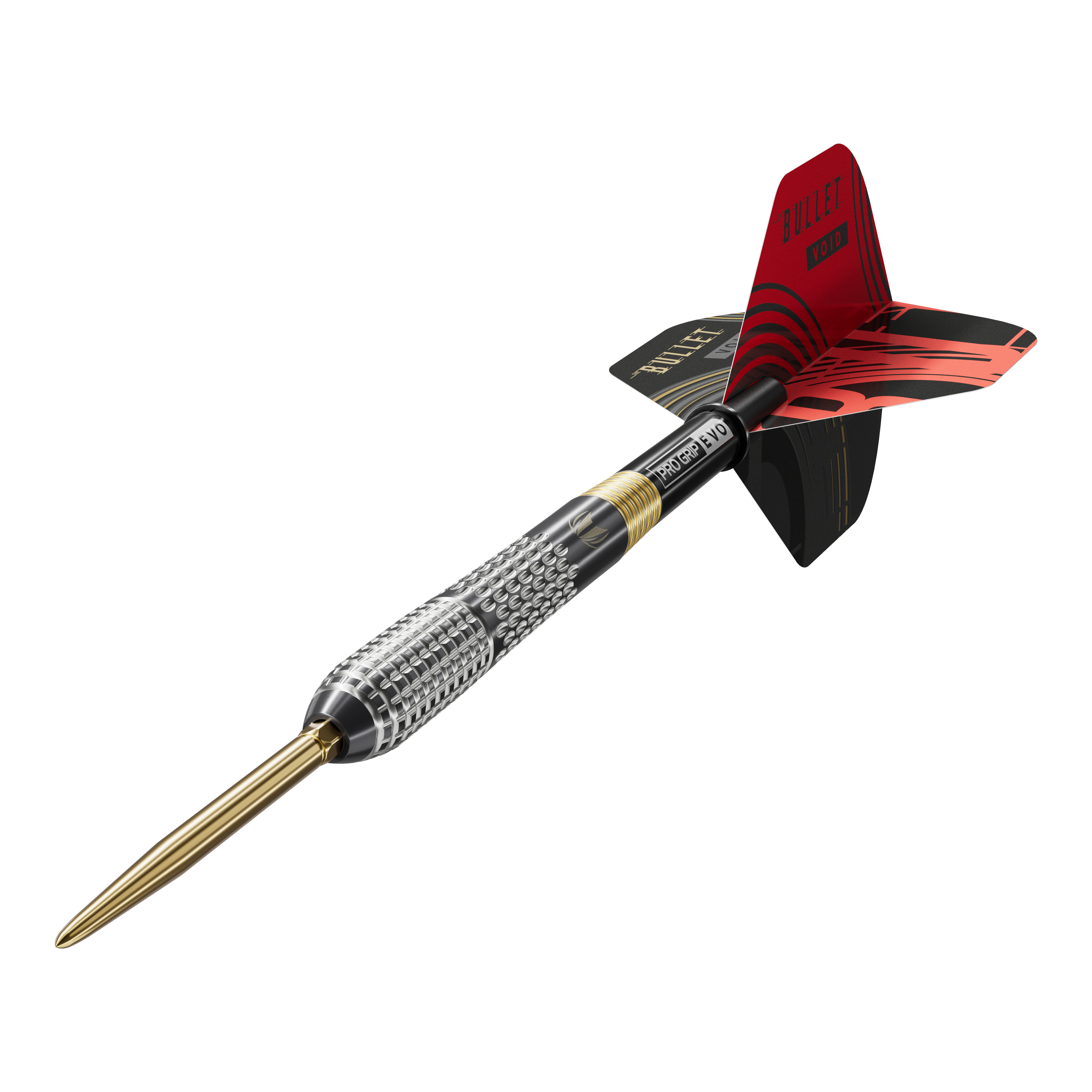 Dieses Bild zeigt die Target Stephen Bunting GEN5 Void Swiss Point Steeldarts. Das Set ist ideal für begeisterte Dartspieler und Fans von Stephen Bunting.