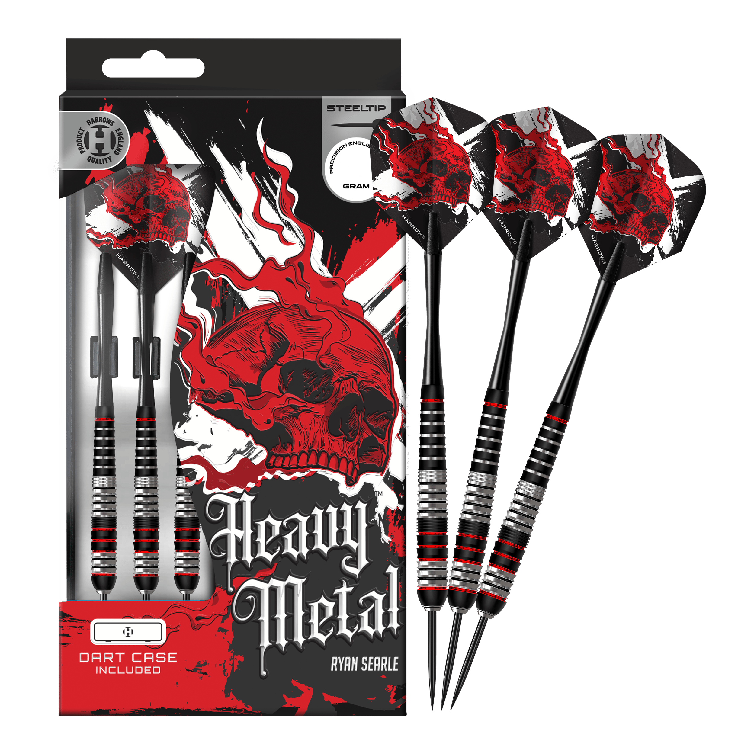Harrows Heavy Metal Ryan Searle Mosiężne stalowe lotki Das Bild stellt die Harrows Heavy Metal Ryan Searle Brass Steeldarts dar. Das Produkt überzeugt durch hochwertiges Messing und robustes Design.