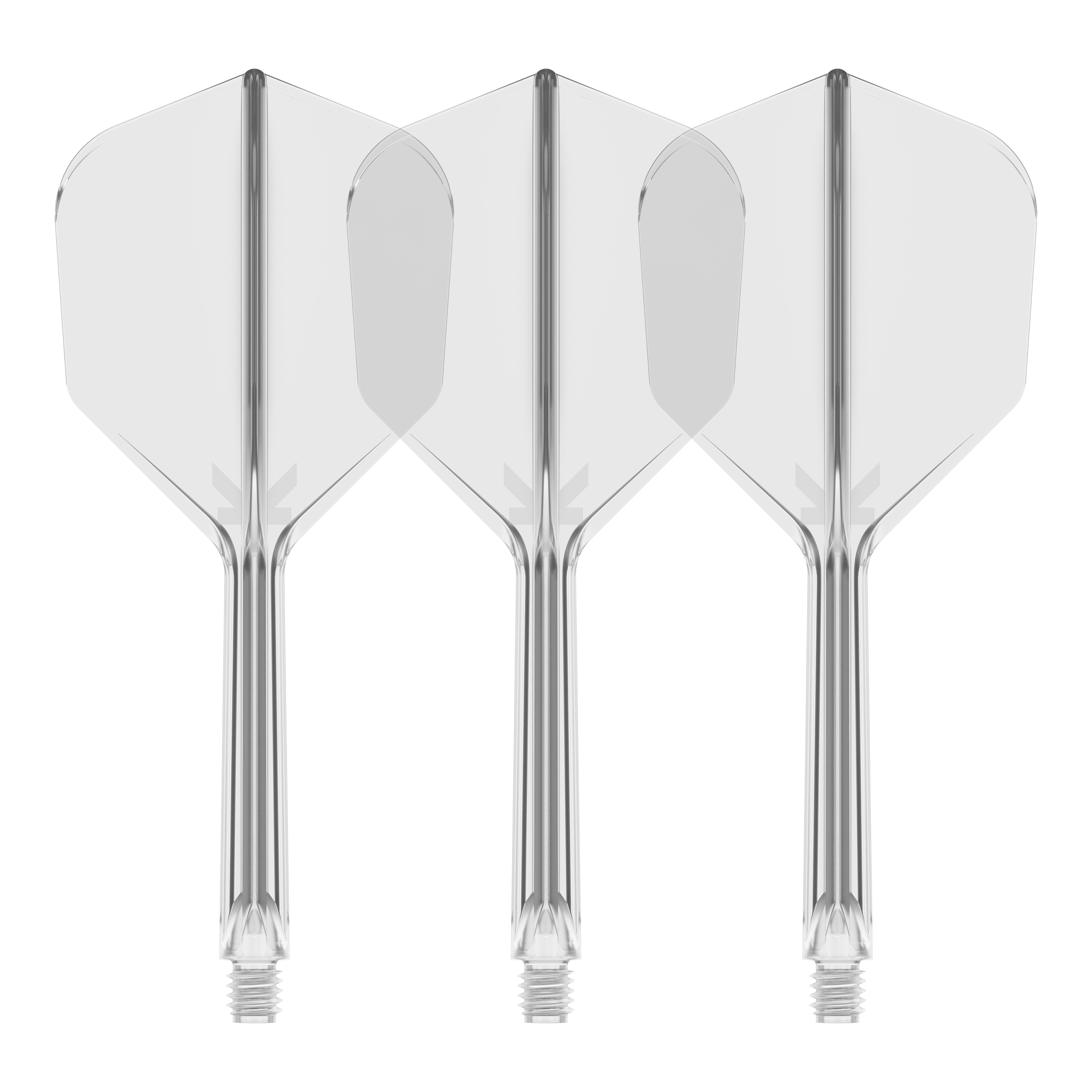 System lotu Target K-Flex No6 - przezroczysty Es ist ein Flight-System abgebildet, vermutlich das Target K-Flex No6 Clear mit 33 mm Länge. Das Bild zeigt ein transparentes Dart-Zubehör.