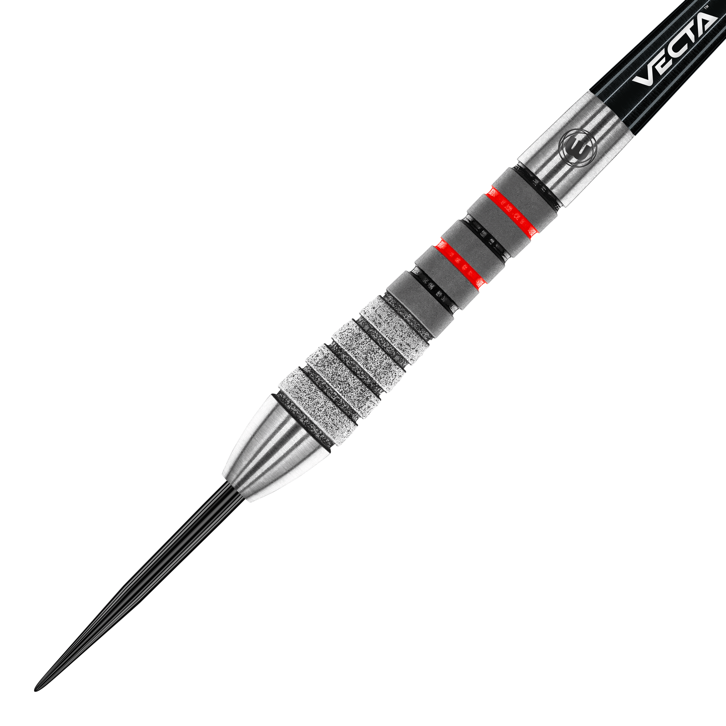 Stalowe lotki Winmau Dennis Priestley Diamond 3-Zero Dies ist ein Winmau Dennis Priestley Diamond 3-Zero Steeldart. Der Dartpfeil hat eine silberne Spitze und einen strukturierten Griff mit roten und schwarzen Akzenten.