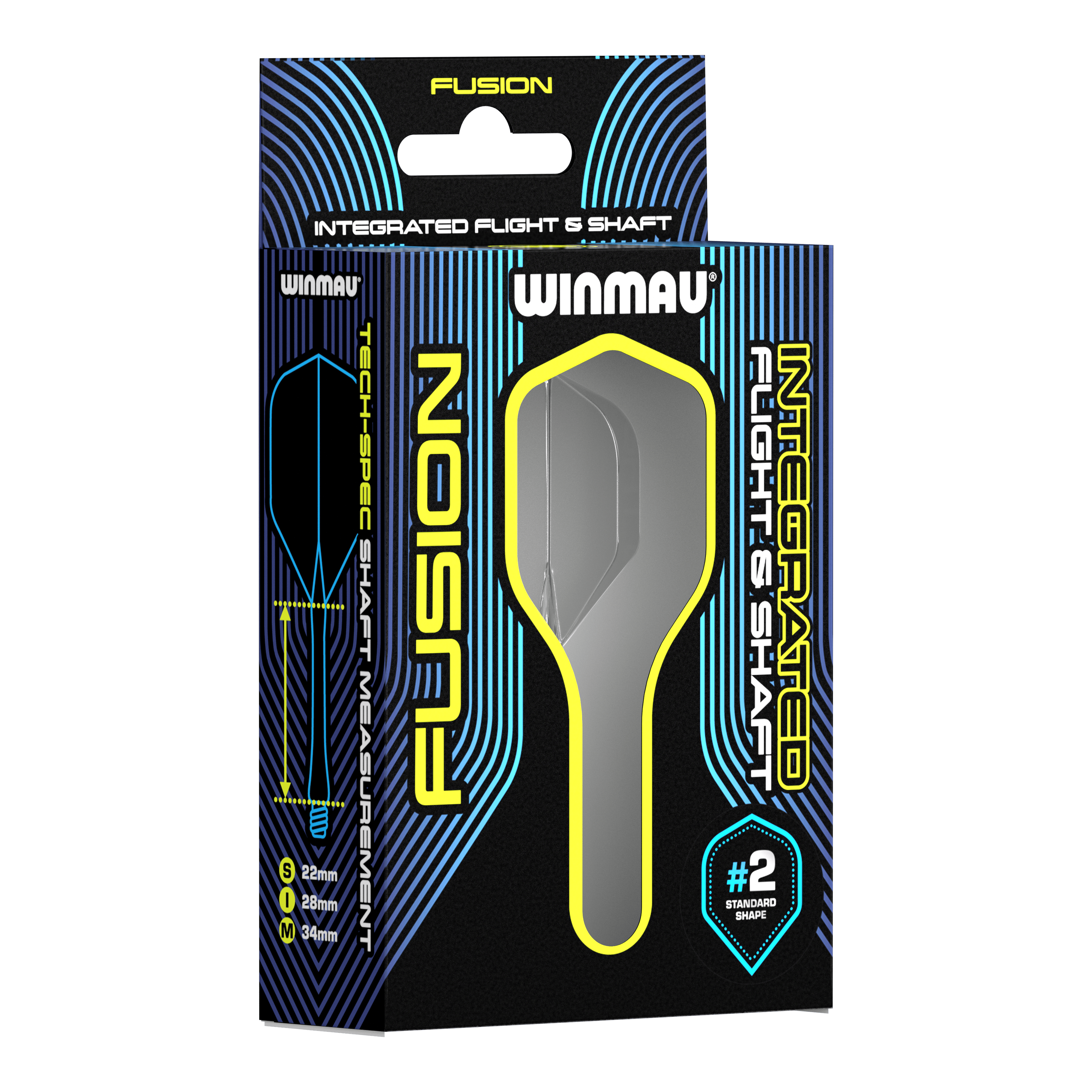 System wałów lotniczych Winmau Fusion Standard Smokey Auf dem Bild ist eine Verpackung des Winmau Fusion Integrated Flight & Shaft Systems zu sehen. Das Produkt hat die Größe 22 mm und ist in der Farbe "Smokey" erhältlich.