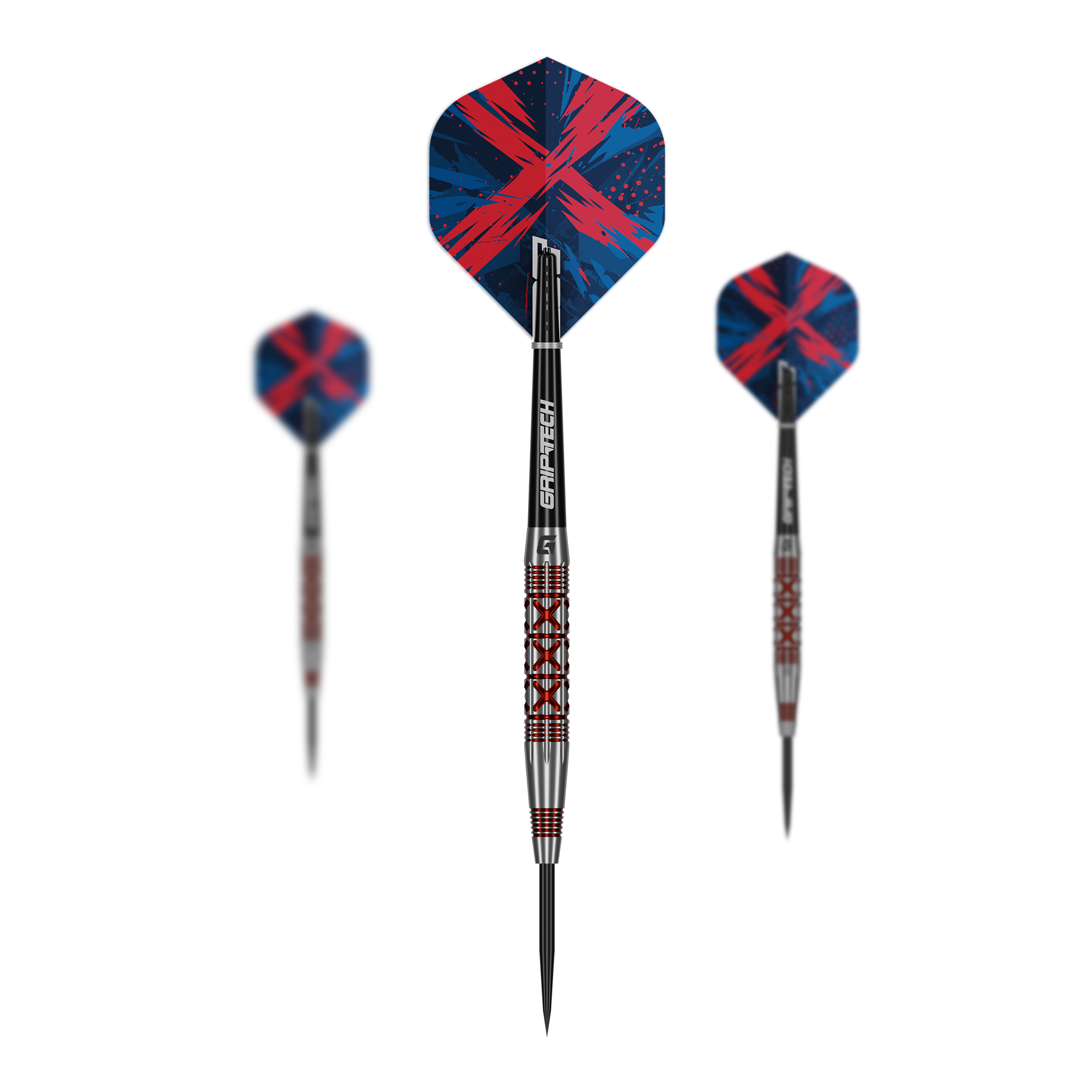 GOAT uderza stalowymi lotkami Dieses Bild stellt das Set der GOAT Strikes Steeldarts dar. Es zeigt mehrere Darts zusammen als Set.