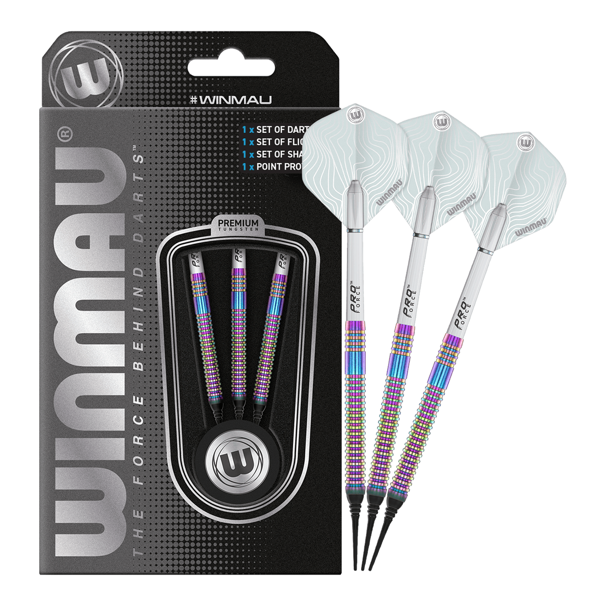 Zu sehen sind die Winmau Solaris Urban Softdarts mit 21 Gramm Gewicht. Dieses Set eignet sich für präzises Dartspielen.