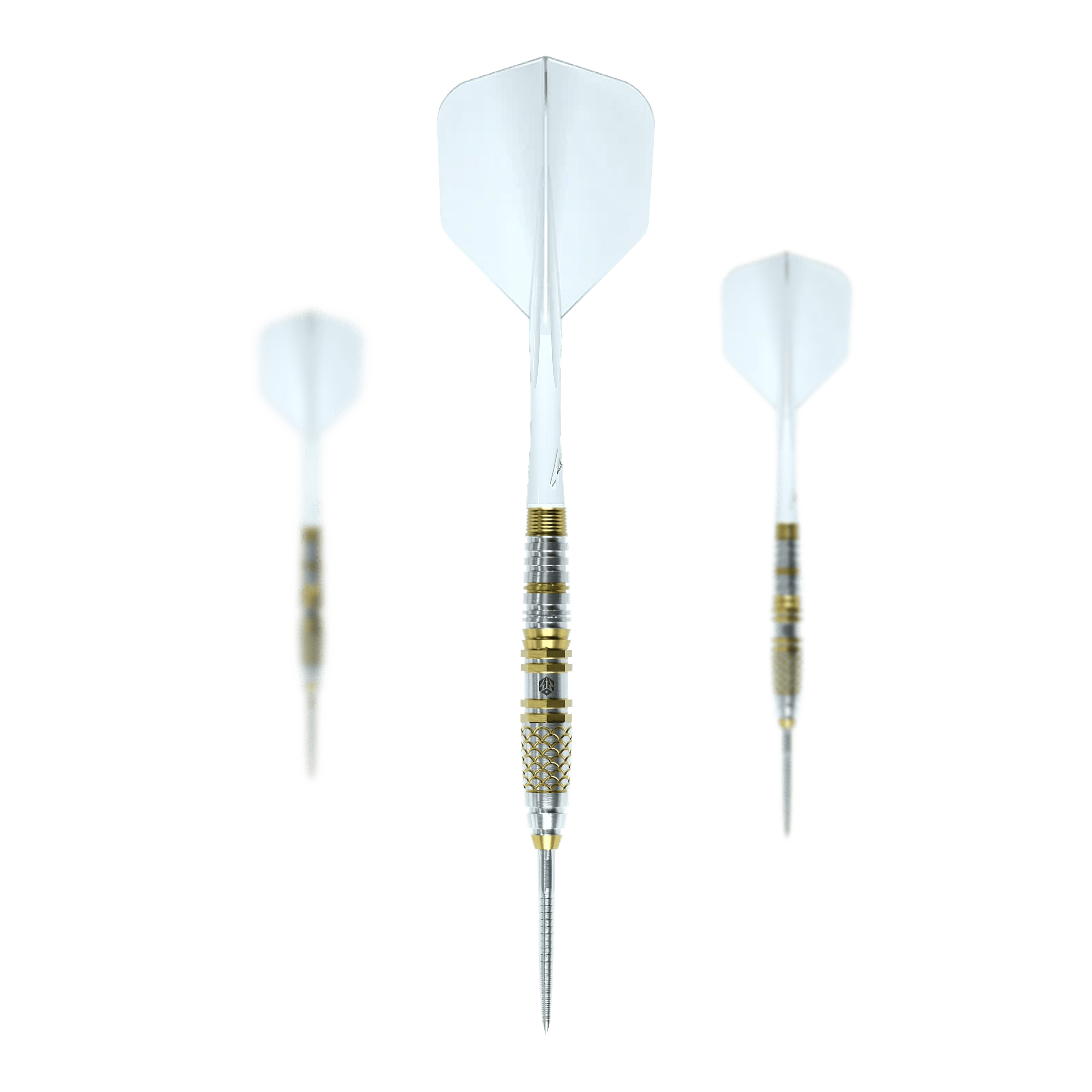Caliburn Players Darts Lee Soon An Gold Spear Steeldarts - 23g Caliburn Players Darts Lee Soon An Gold Spear Steeldarts mit 23 Gramm. Das Bild zeigt ein Set von Steeldarts mit goldenem Design.