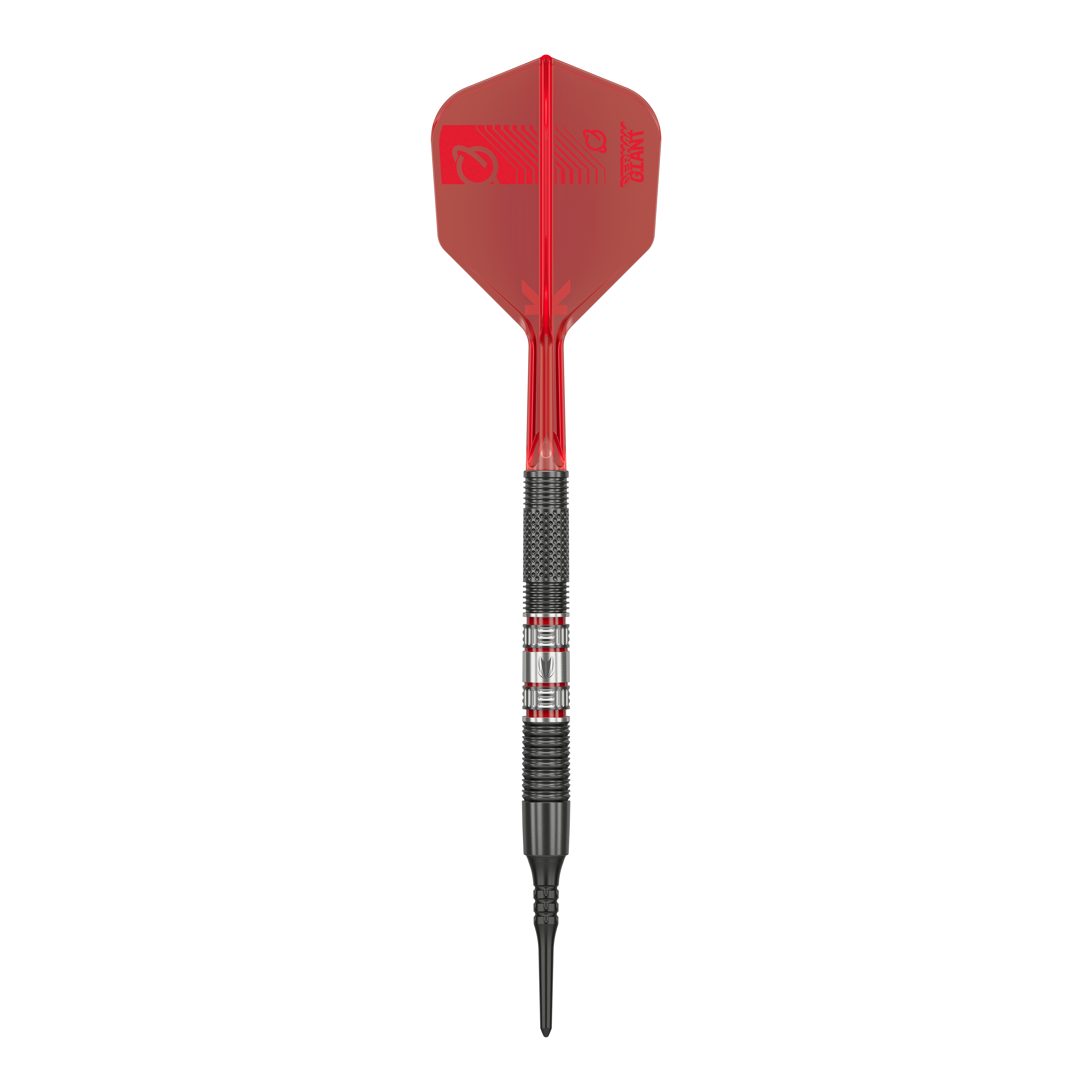 Miękkie lotki Target Gabriel Clemens 95K - 19g Das Bild zeigt einen Softdartpfeil des Modells „Target Gabriel Clemens 95K Softdarts - 19g“. Der Pfeil hat eine rote Flight, einen schwarzen Griffbereich und eine schwarze Spitze.