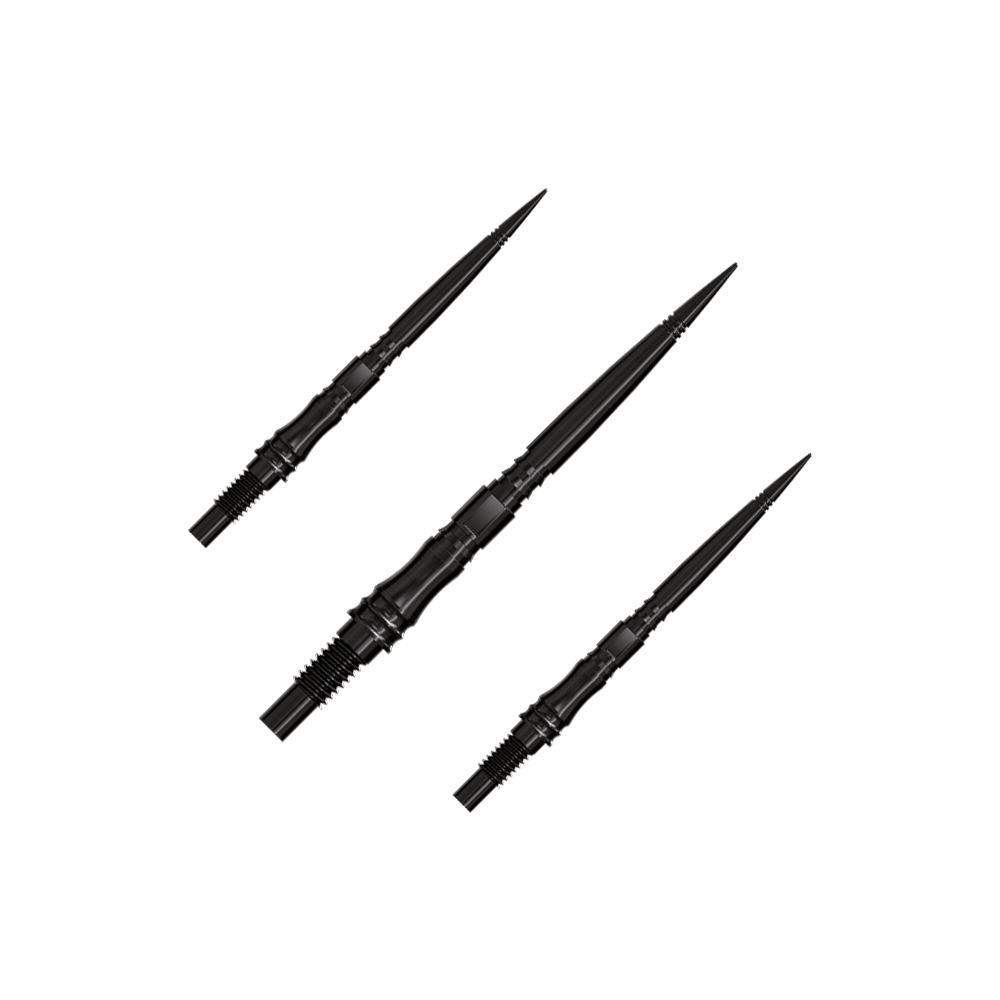 Apex Axis Black Elite Series Dartspitzen in 30mm werden gezeigt. Sie sind schwarz und technisch ausgeführt.