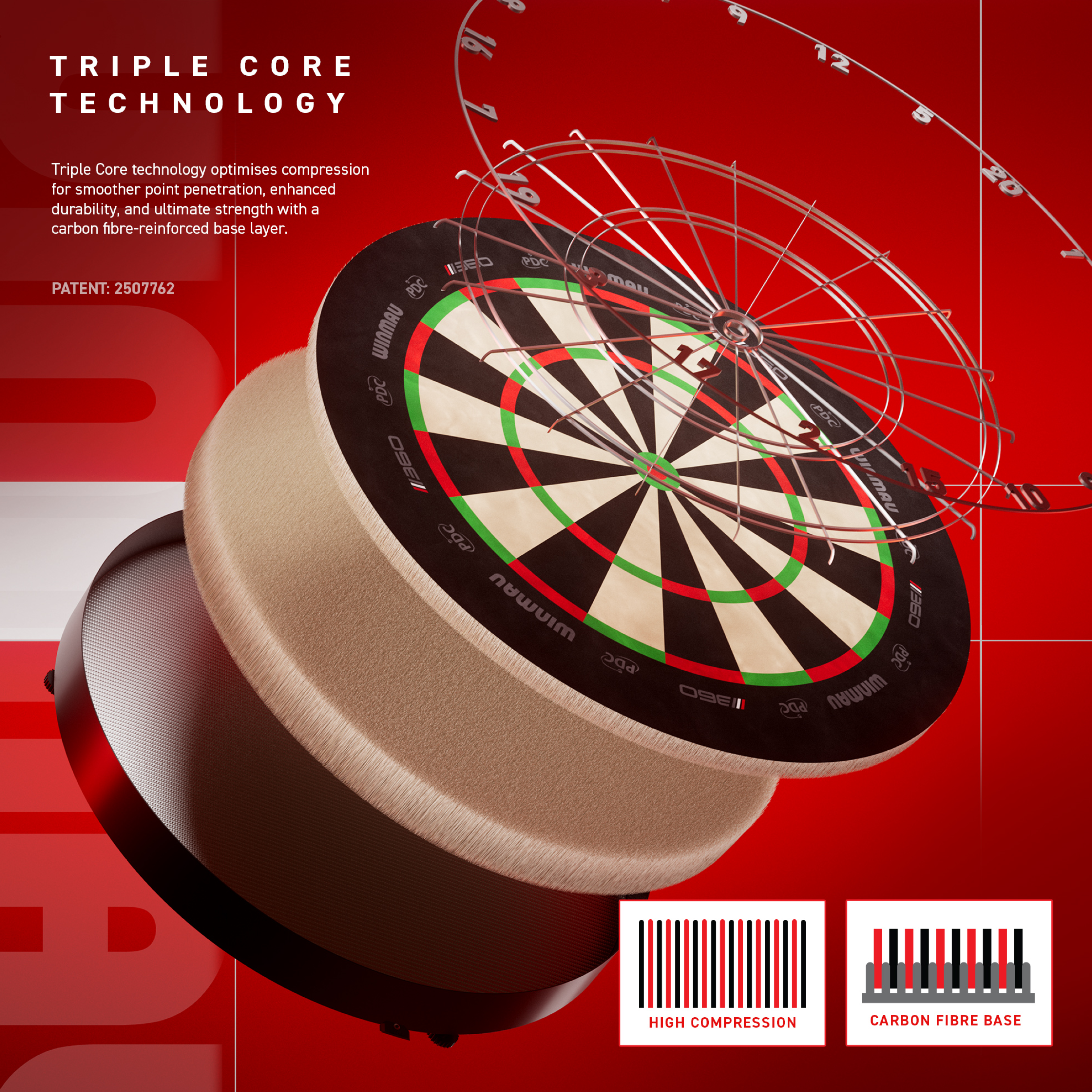 Tarcza do darta Winmau Blade 6 Triple Core 360 ze stali Dieses Bild zeigt vermutlich ein weiteres Winmau Blade 360 Steeldartboard aus einer anderen Perspektive. Es hilft Kunden, das Produkt besser zu erkennen.