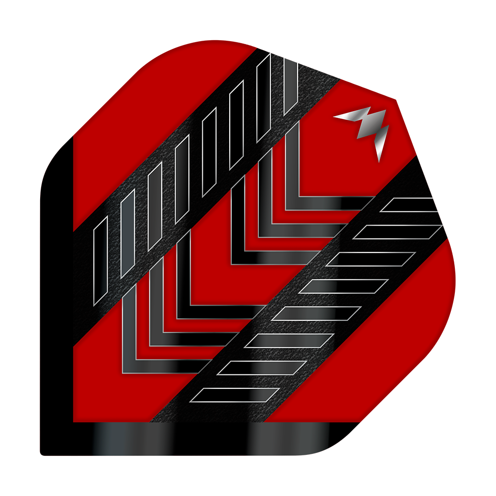 Misja Solo Rogue nr 2 Standardowe loty Das Bild zeigt das Produkt "Mission Solo Rogue No2 Standard Flights". Das Flight ist rot mit schwarzen und silbernen Mustern und einem kleinen silbernen Symbol in der Ecke.
