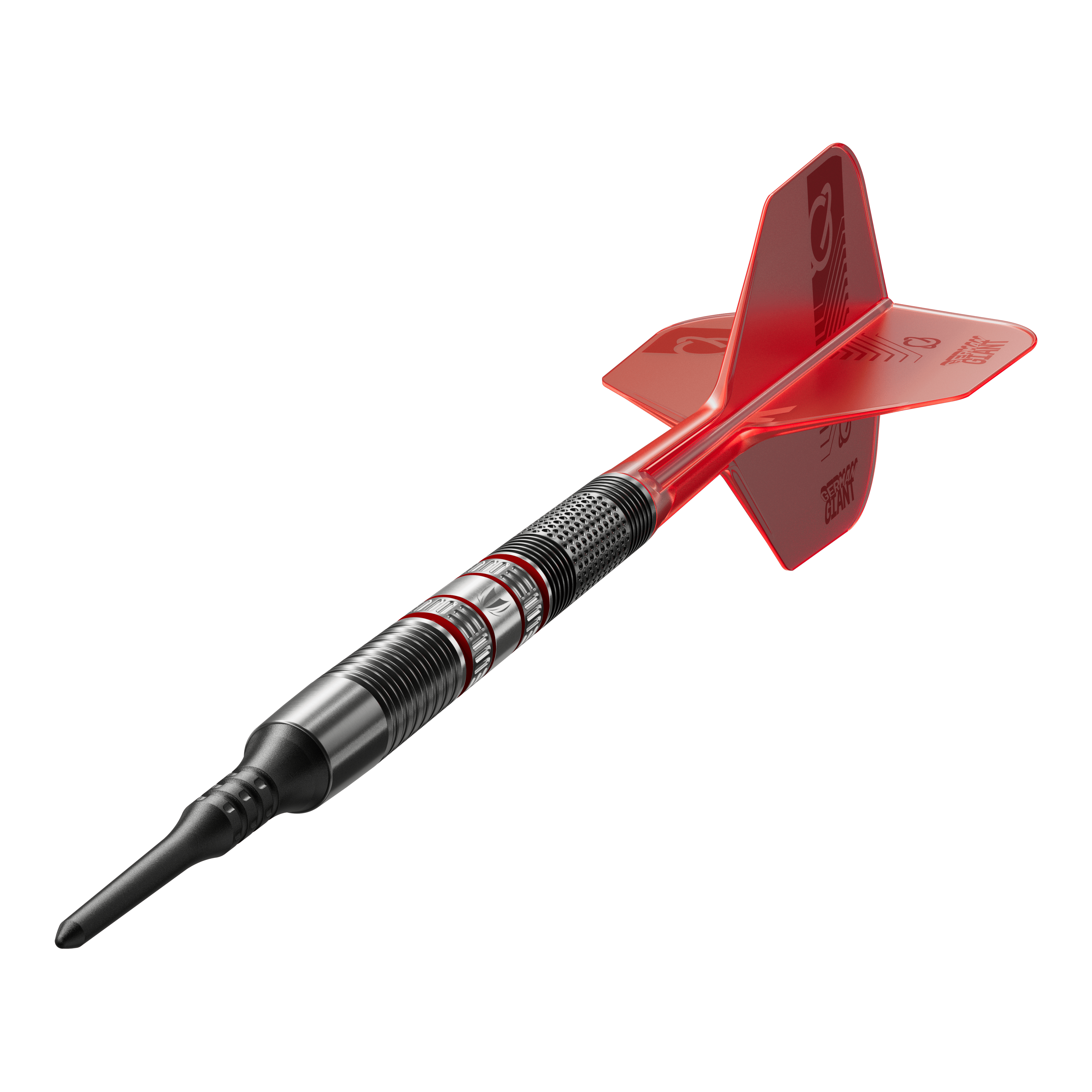 Miękkie lotki Target Gabriel Clemens 95K - 19g Dies ist ein Target Gabriel Clemens 95K Softdart mit einem Gewicht von 19g. Der Dartpfeil hat ein schwarzes Barrel mit roten und silbernen Akzenten sowie einen roten Flight.
