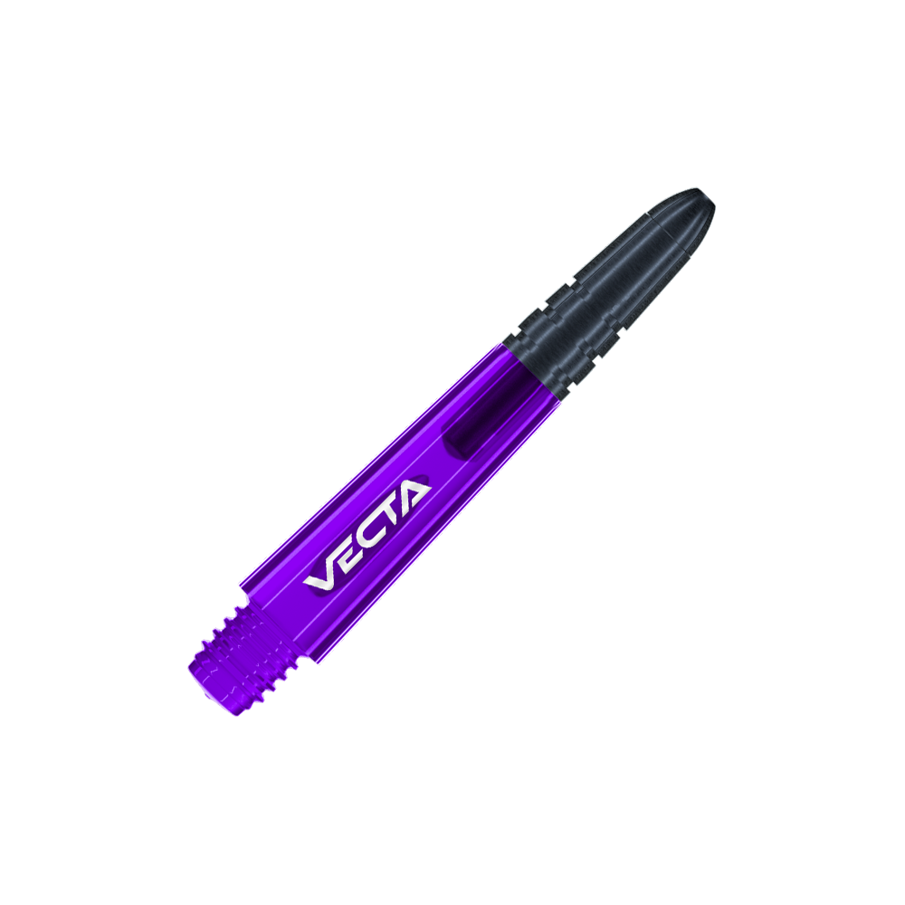 Winmau Vecta Shafts - fioletowo-czarne Dies ist ein lila und schwarzer Dart-Shaft mit der Aufschrift "VECTA". Der Shaft hat ein modernes, sportliches Design und misst 34 mm.
