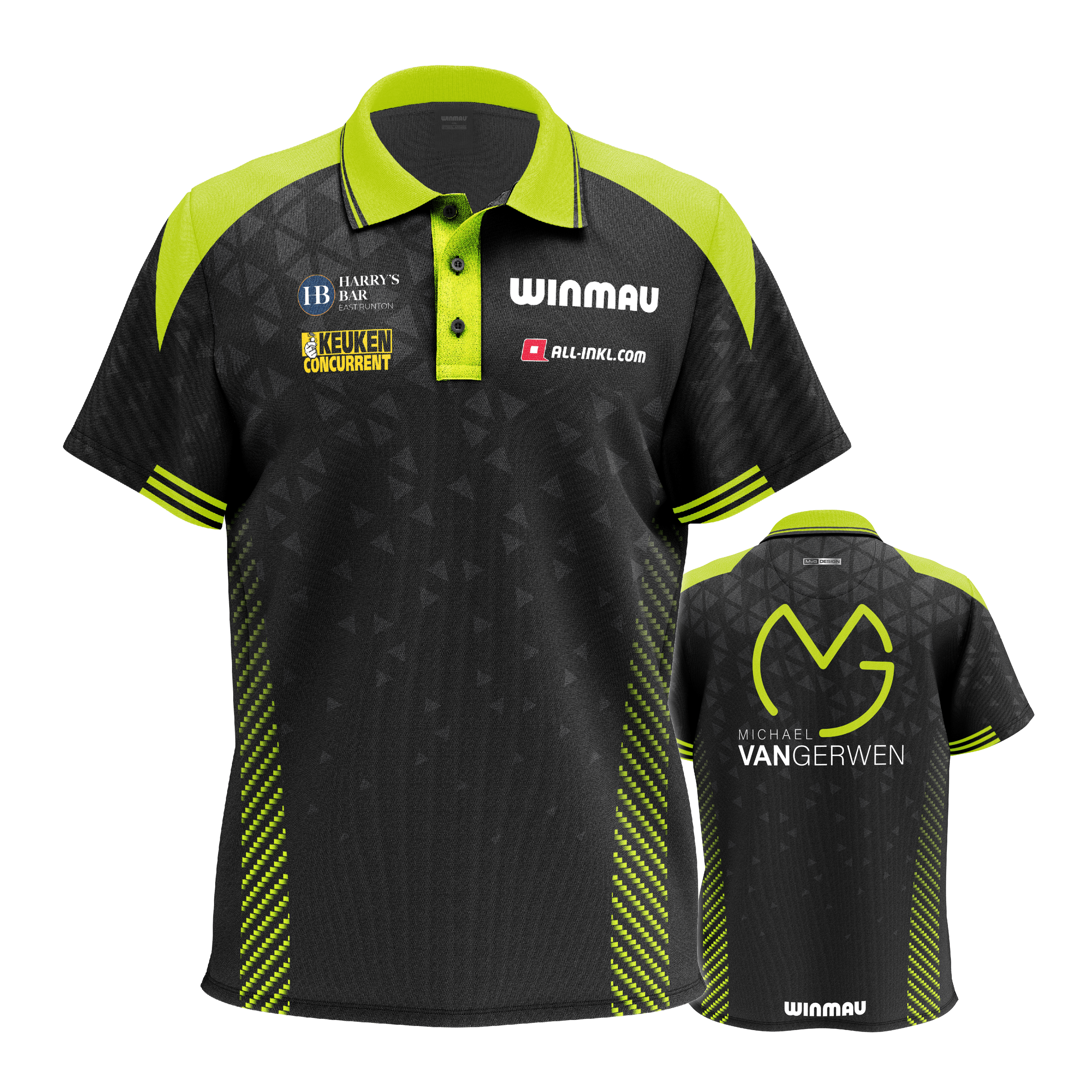 Koszulka polo Winmau Michael Van Gerwen Stage Auf dem Bild ist das Winmau Michael Van Gerwen Stage Poloshirt zu sehen. Dieses Poloshirt ist für Dart-Fans gestaltet.