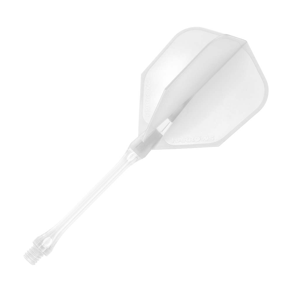 HRC-180_Harrows_Clic_Standard_Flight_Clear_2 Das Bild zeigt ein klares Dartflight-Set des Produkts „Harrows Clic Standard Flights“. Das Flight ist durchsichtig und hat eine klassische Form.