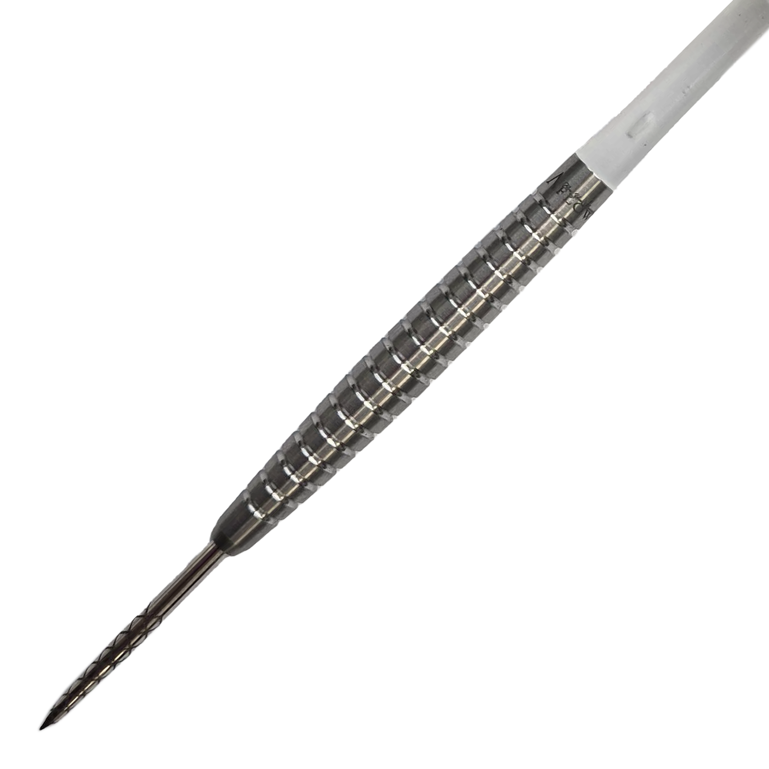 Das Bild zeigt einen Dynasty Fallon Sherrock 4 AFlow Plain Steeldart mit 23g Gewicht. Der Dart hat eine metallische Oberfläche mit Rillen für besseren Halt.