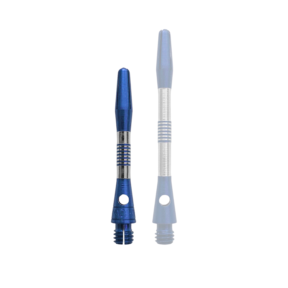 Wałki aluminiowe Bulls NL Cetra – niebieskie Ein einzelner blauer Aluminium Dart Schaft, 34mm lang, ist im Bild. Dieser Schaft eignet sich für Dart-Liebhaber und Bastler.