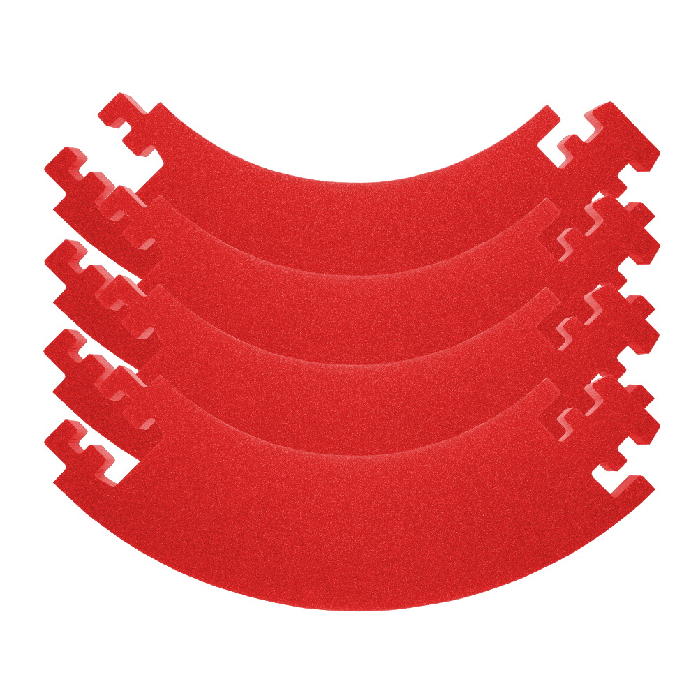 DBSrot2020_McDart_Catchring_Premium_Made_in_Germany_Edition_2020_Rot_5 Das Bild zeigt vier rote Segmente eines Catchrings für Dartscheiben. Die Teile sind aus Schaumstoff und lassen sich ineinanderstecken.