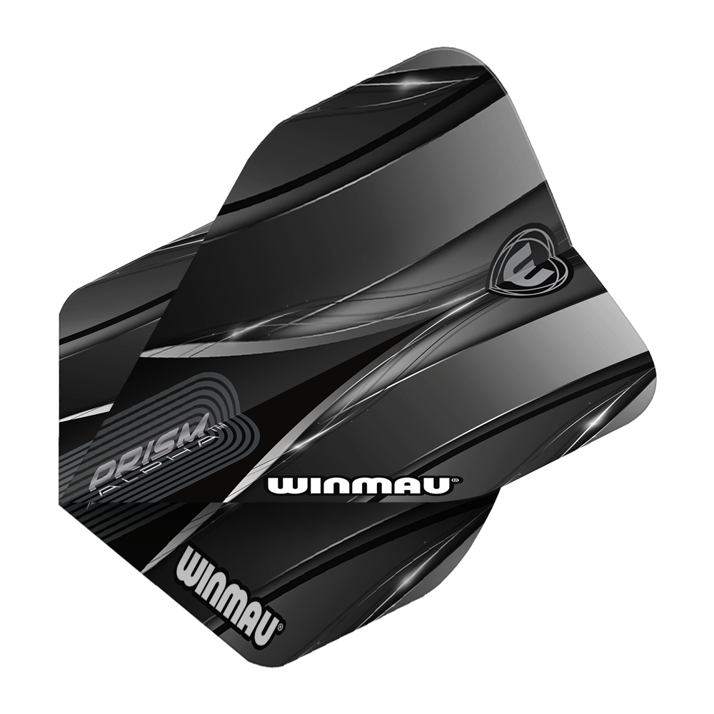 Loty standardowe Winmau Alpha Sniper Black Das Bild zeigt das Produkt "Winmau Alpha Sniper Black Standard Flights". Die Flights sind schwarz mit silbernen und grauen Designelementen und tragen das Winmau-Logo.
