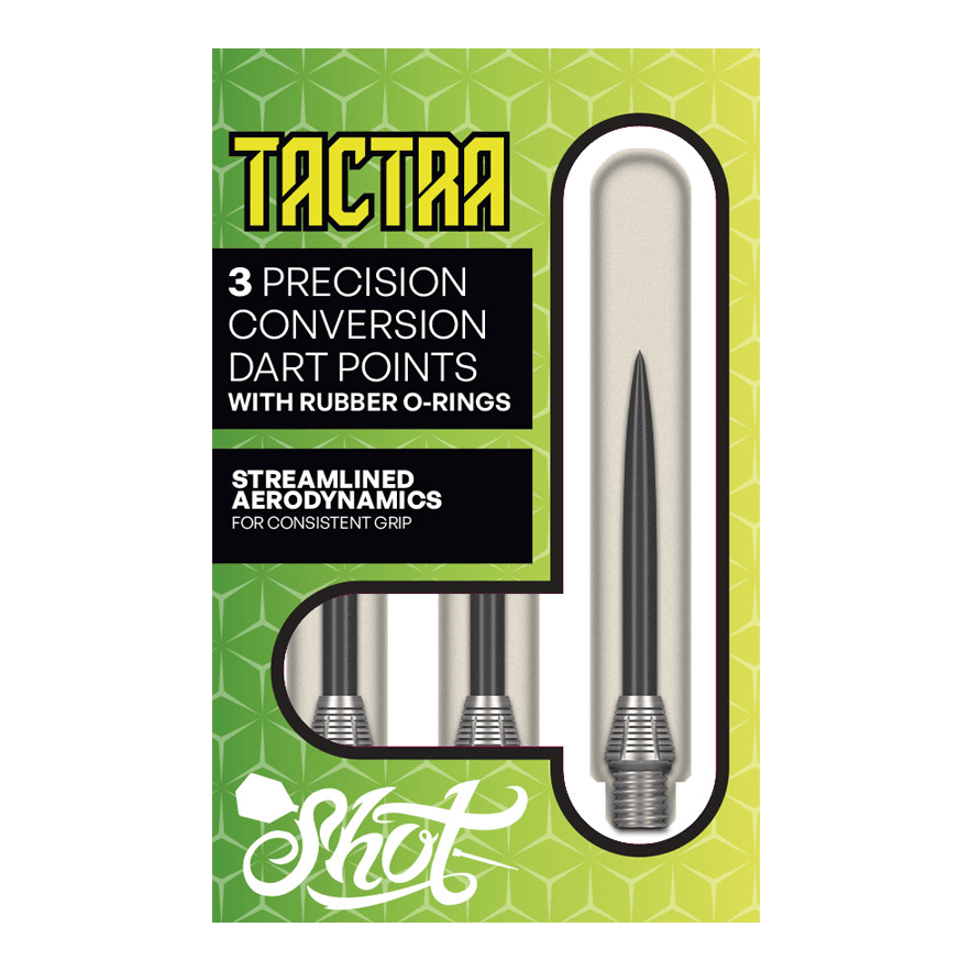 Punkty konwersji Shot Tactra - 34 mm Hier sieht man die Shot Tactra Conversion Points - 34 mm. Sie bieten eine praktische Lösung für Dartspieler, die flexibel wechseln möchten.