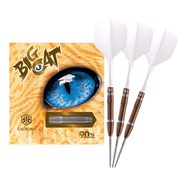 Stalowe lotki Caliburn Big Cats Lion Das Bild zeigt ein vollständiges Set Caliburn Big Cats Lion Steeldarts. Die Darts sind in voller Länge sichtbar.