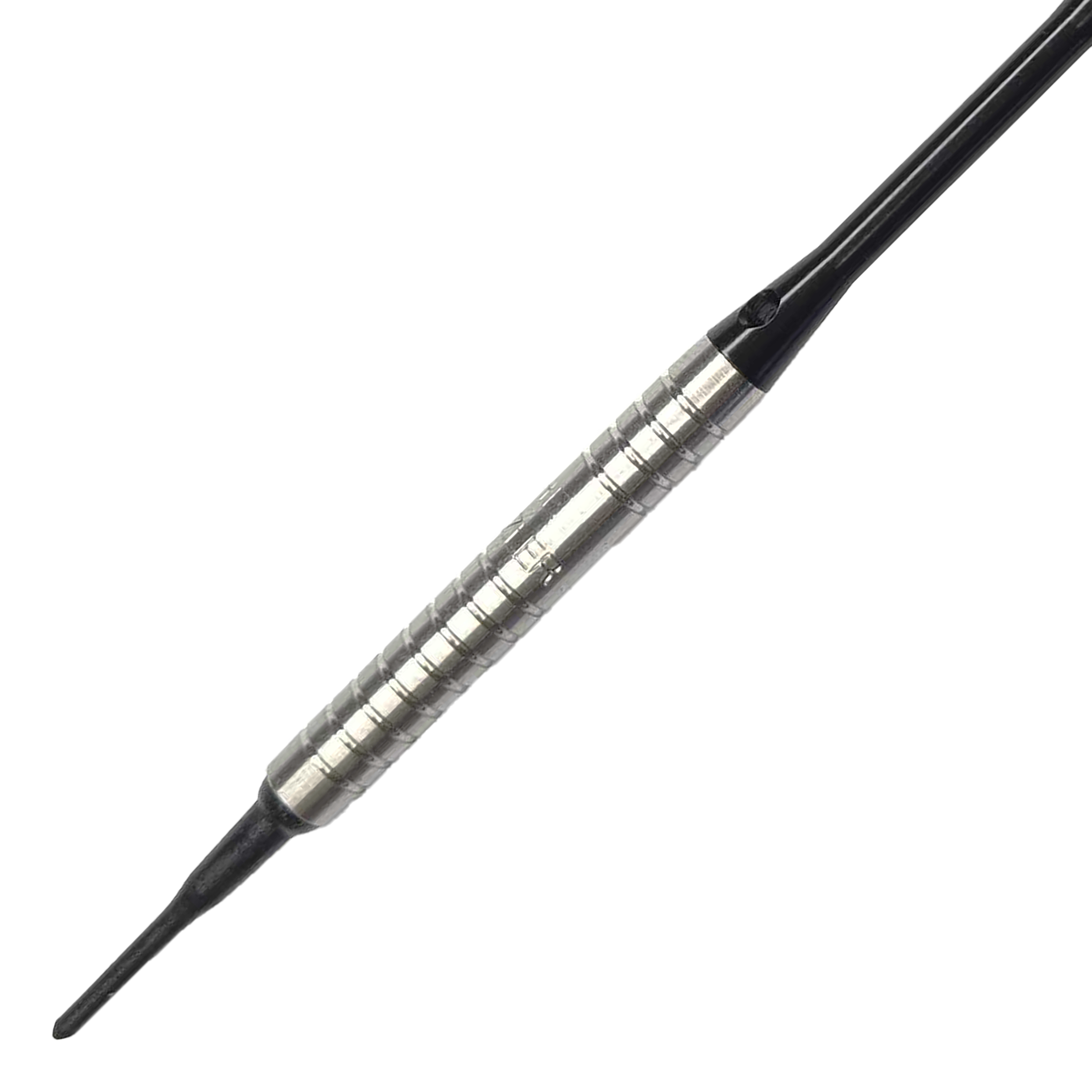 Lotki miękkie McDart 85 Tungsten V16 - 16,5 g Das Bild zeigt einen McDart 85er Tungsten V16 Softdart mit einem Gewicht von 16,5 Gramm. Der Dartpfeil hat einen silbernen, geriffelten Schaft und eine schwarze Spitze.
