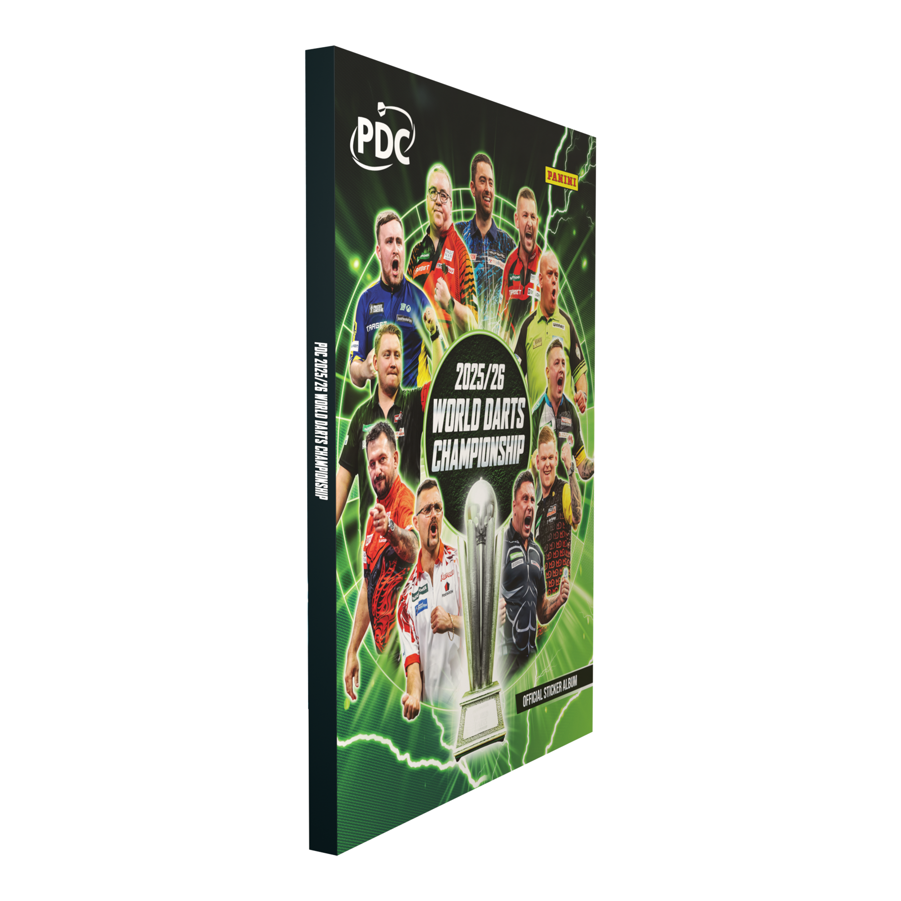 Das Bild zeigt das Panini PDC World Darts Championship 2025/26 Official Sticker Hardcover Sammelalbum. Das stabile Album ist perfekt zum Aufbewahren und Präsentieren der gesammelten Sticker geeignet.
