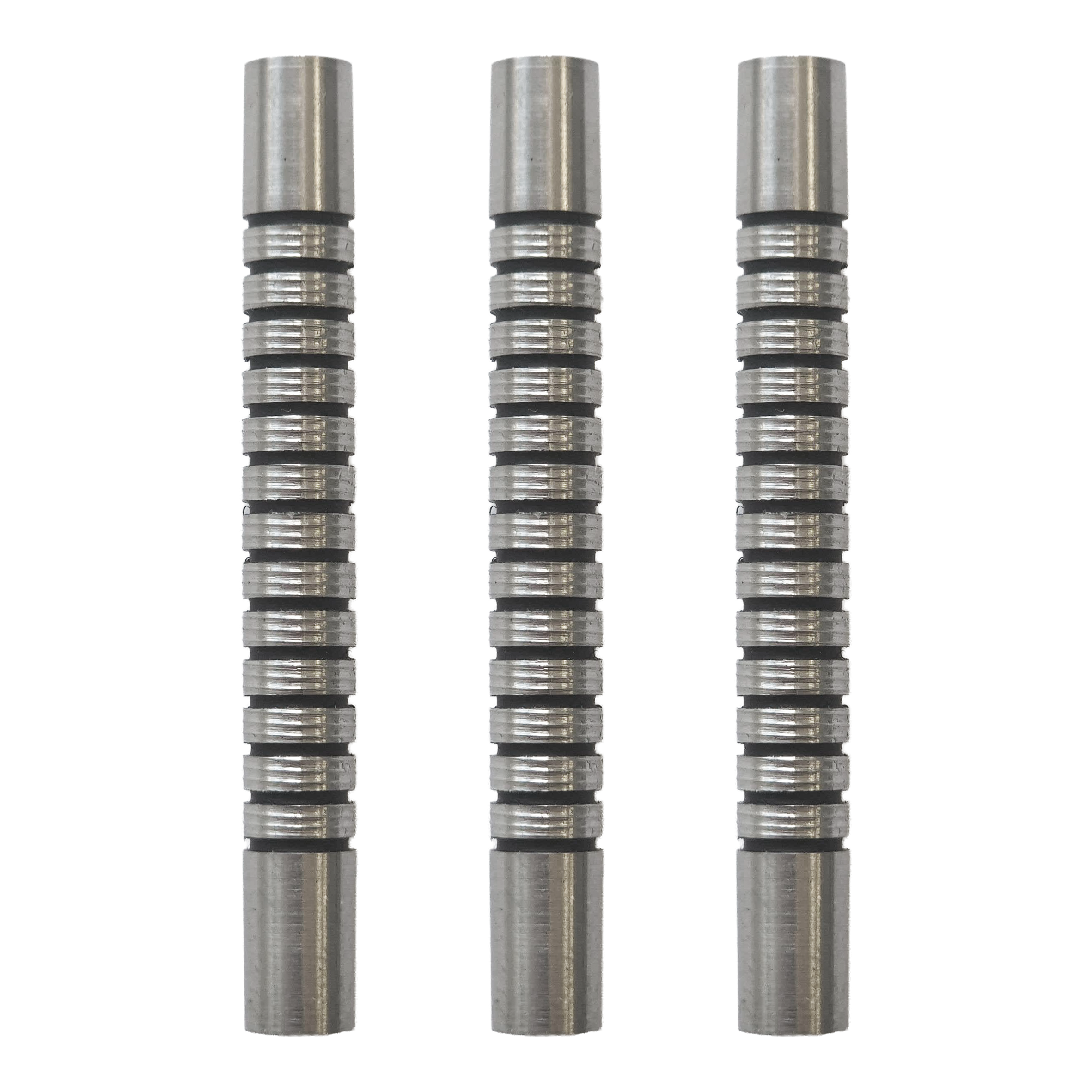 Dieses Bild zeigt ein Set von McDart Black Ring Softdart Barrels - 18g. Mehrere schwarze Dart-Barrels sind nebeneinander angeordnet.