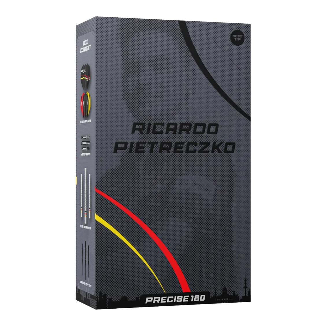 Precise 180 Ricardo Pietreczko GEN1 miękkie lotki Abgebildet sind die Precise 180 Ricardo Pietreczko GEN1 Softdarts. Sie eignen sich ideal für Präzisionswürfe im Softdart-Bereich.