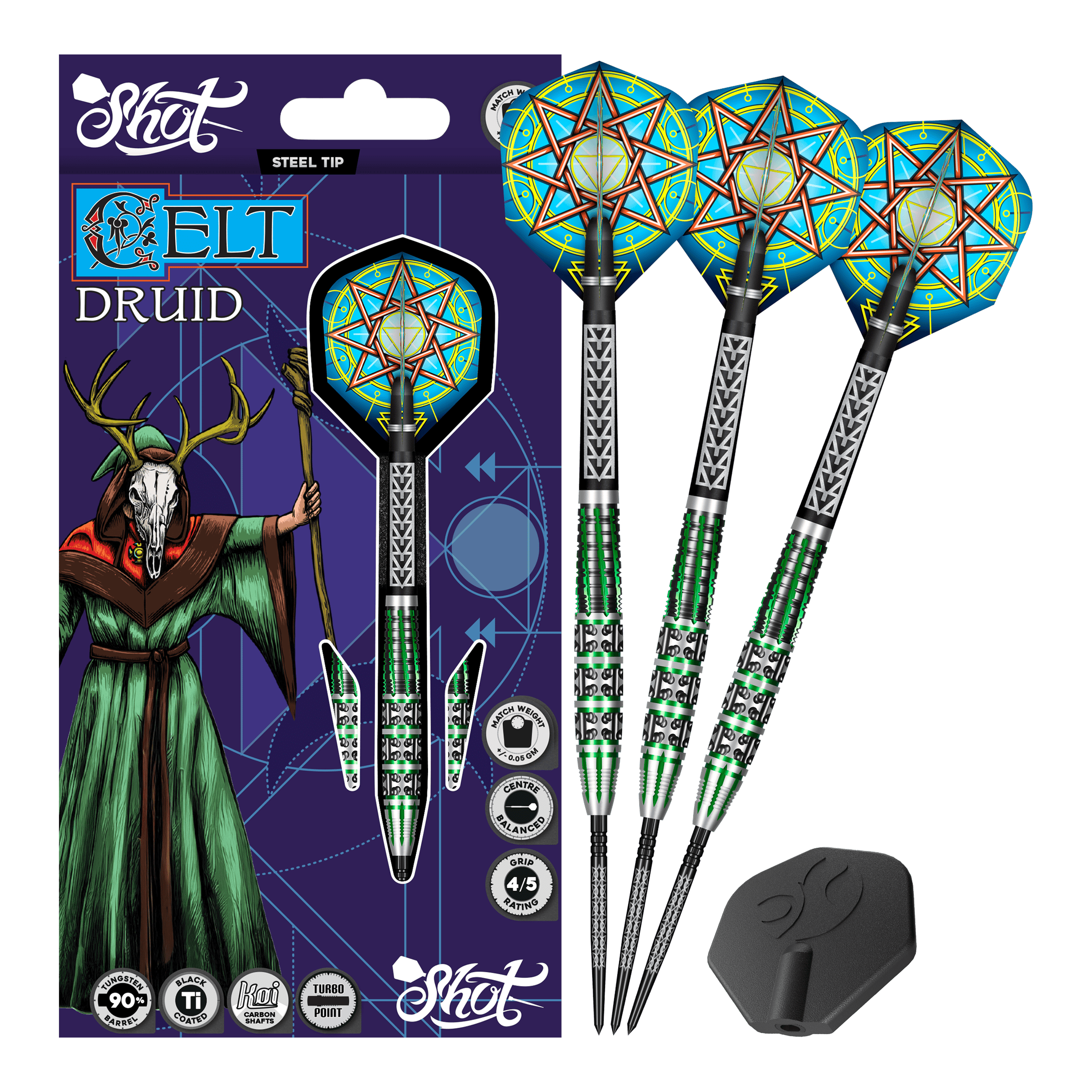 Abgebildet ist ein Satz Steeldarts. Die Darts sind vollständig zu sehen und zeigen Details der Spitzen.