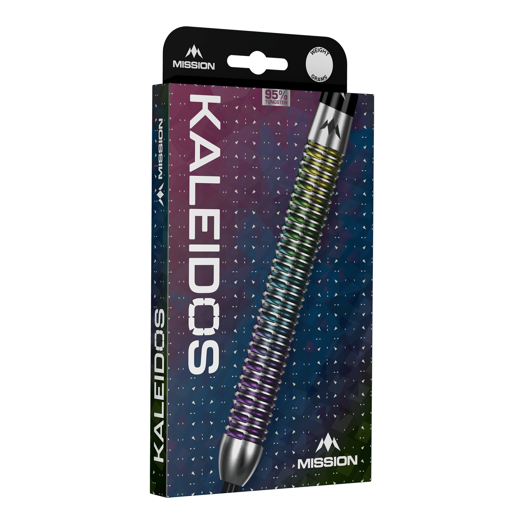 Misja Kaleidos Steeldarts Mission Kaleidos Steeldarts sind auf diesem Bild dargestellt. Die Pfeile überzeugen durch eine bunte Optik und stabile Verarbeitung.