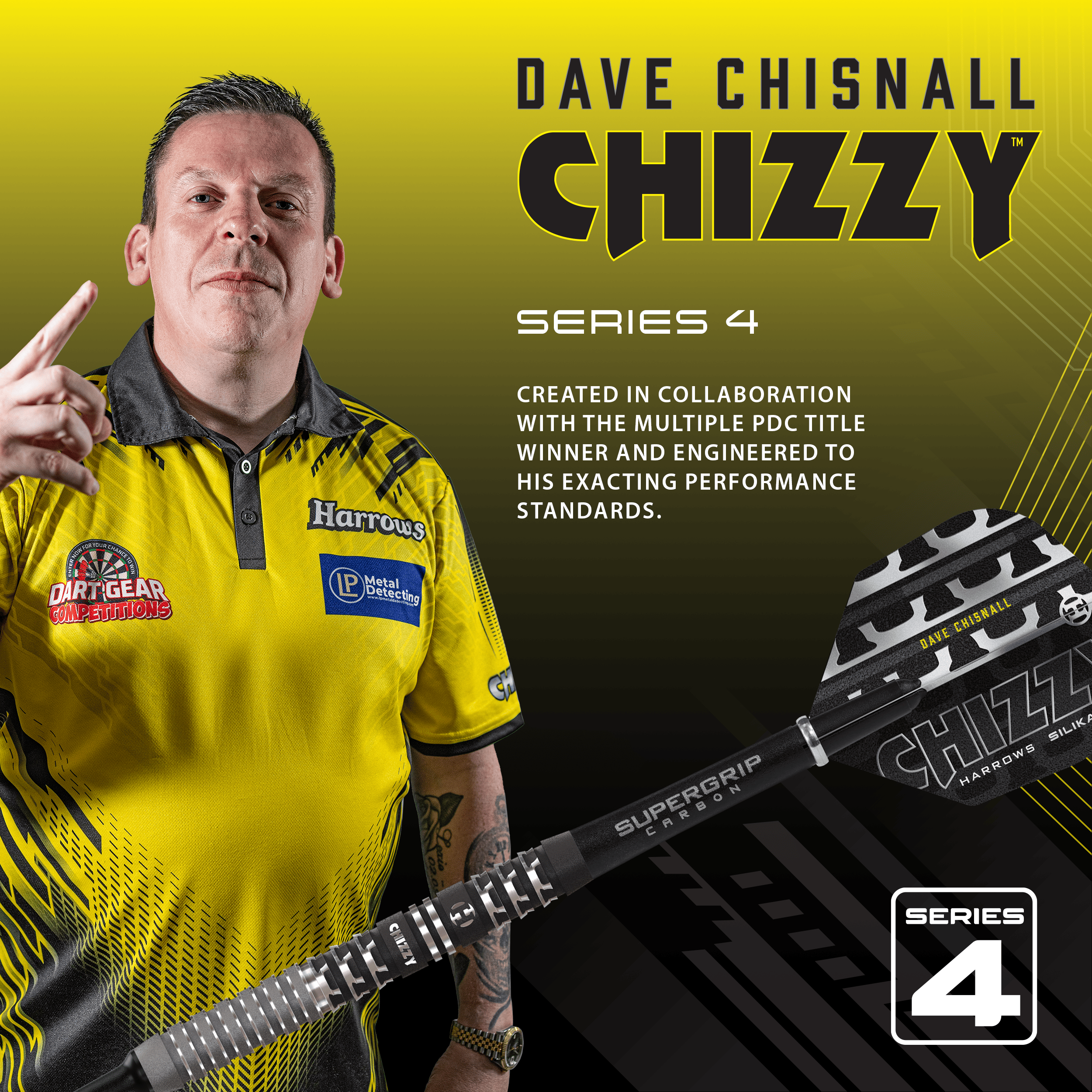 Harrows Dave Chisnall Chizzy Series 4 Quick Point Steeldarts Hier sieht man die Harrows Dave Chisnall Chizzy Series 4 Quick Point Steeldarts. Das Design wurde für Präzision und Kontrolle entwickelt.