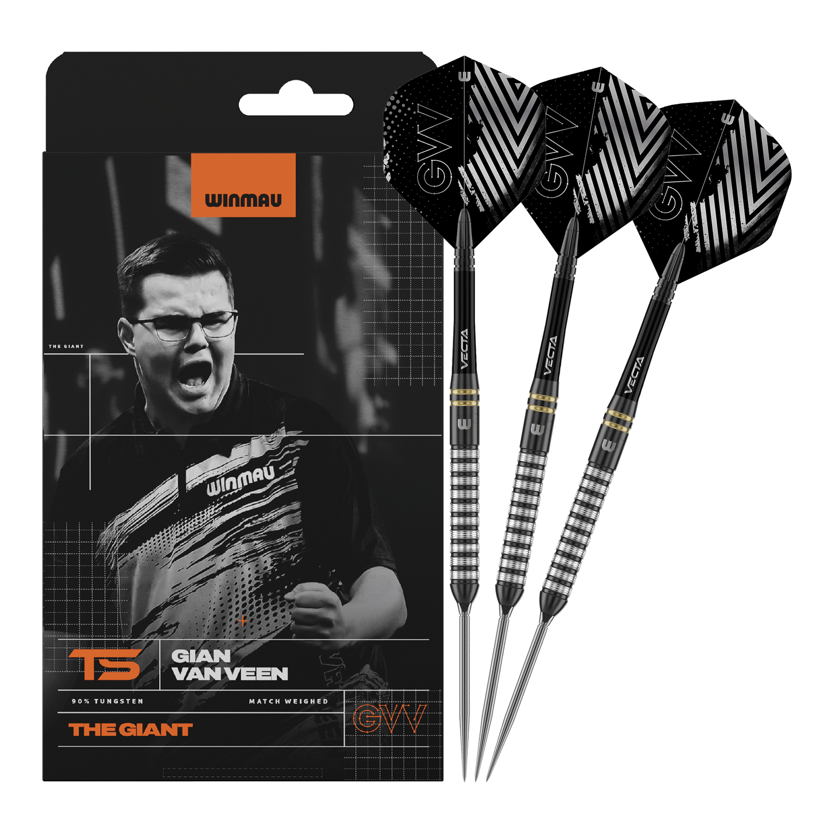 Stalowe rzutki Winmau Gian Van Veen TS Switch Point Abgebildet ist Winmau Gian Van Veen TS Switch Point Steeldarts. Die Darts sind vollständig nebeneinander dargestellt.